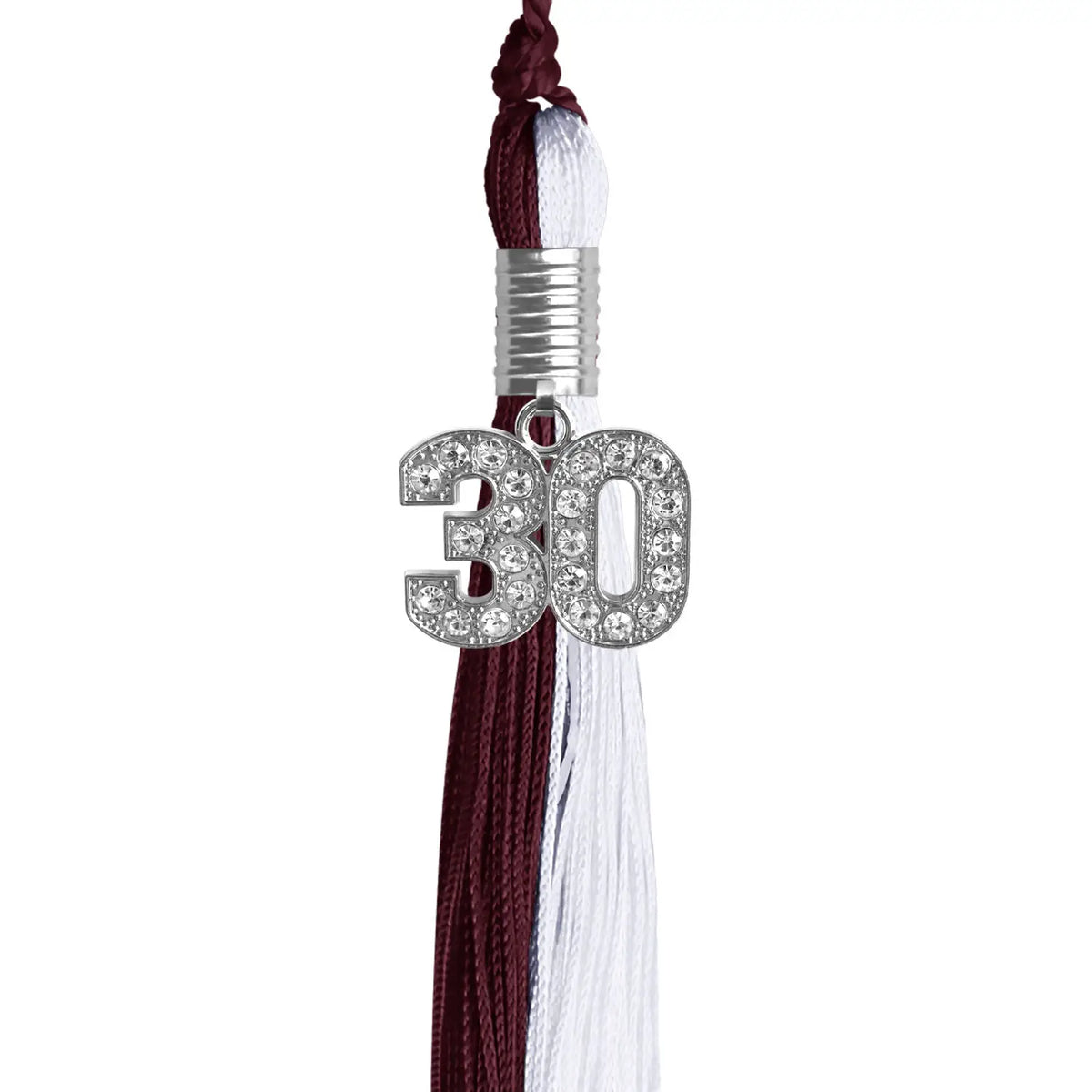 Maroon/White Graduation Tassel with Silver Bling Charm - Endea Graduation