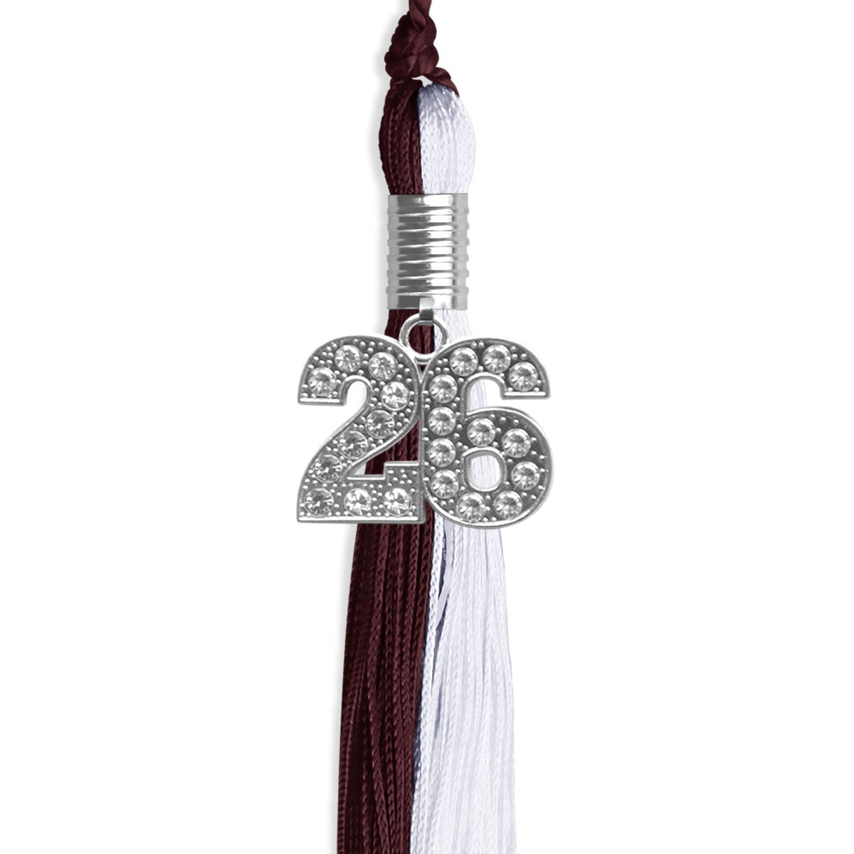 Maroon/White Graduation Tassel with Silver Bling Charm - Endea Graduation