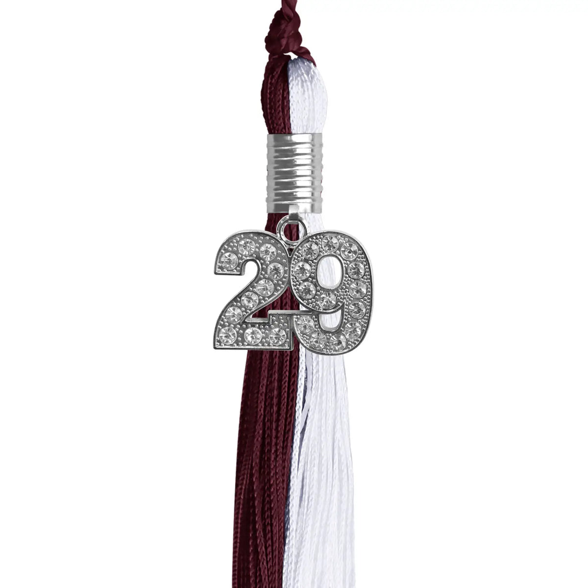 Maroon/White Graduation Tassel with Silver Bling Charm - Endea Graduation