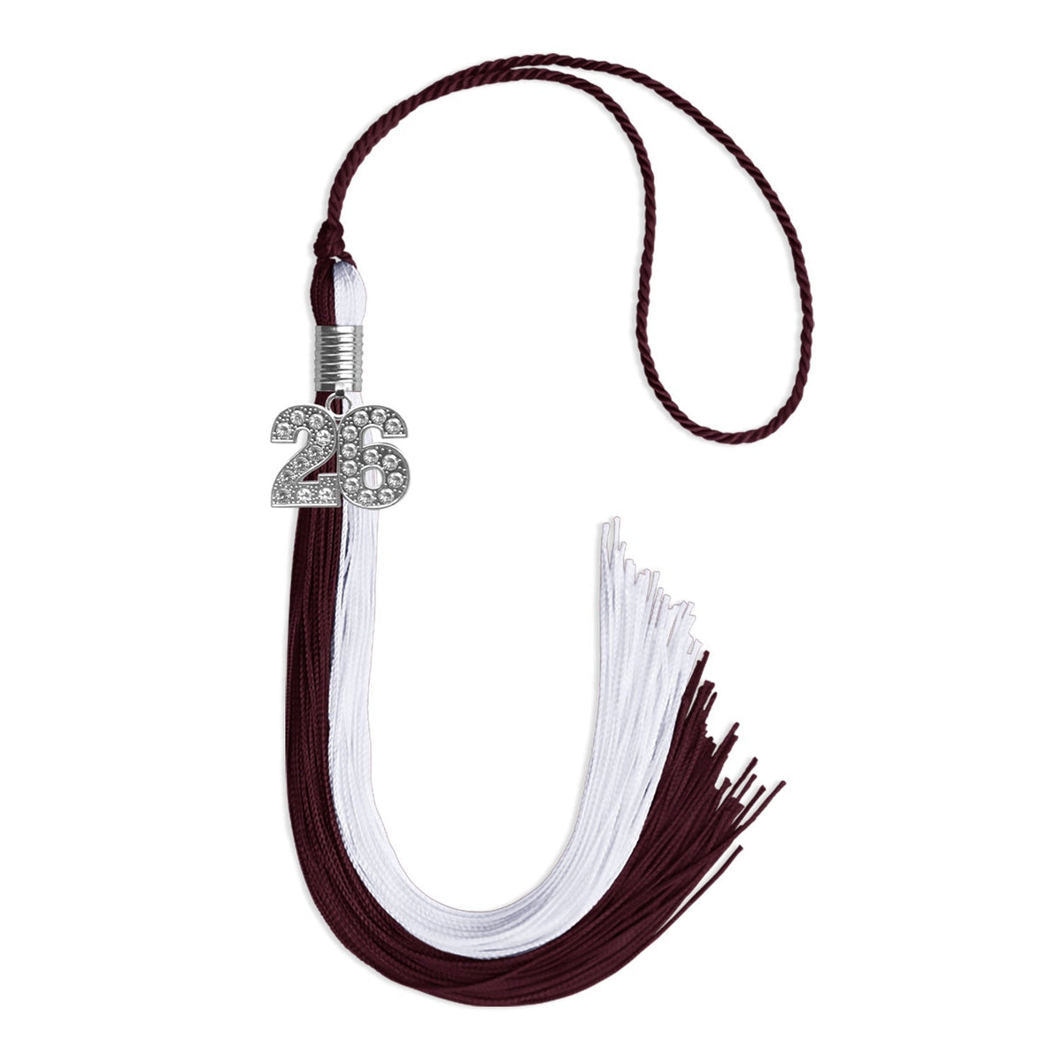 Maroon/White Graduation Tassel with Silver Bling Charm - Endea Graduation