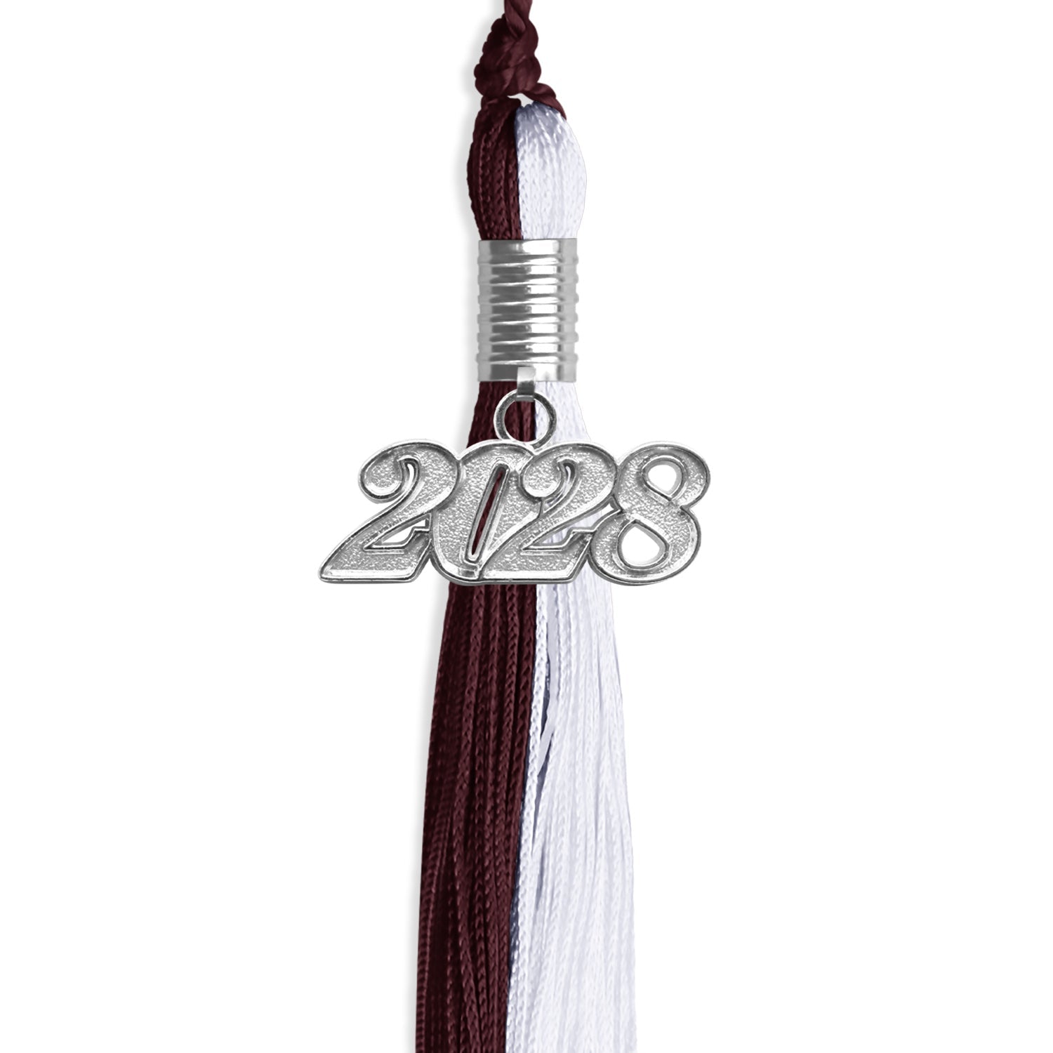 Maroon/White Graduation Tassel with Silver Date Drop - Endea Graduation