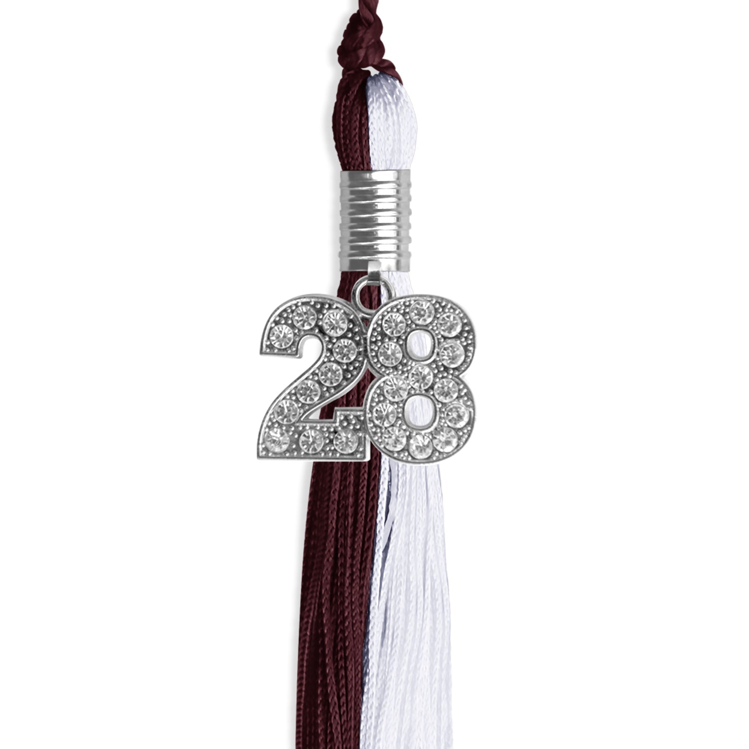 Maroon/White Graduation Tassel with Silver Date Drop - Endea Graduation