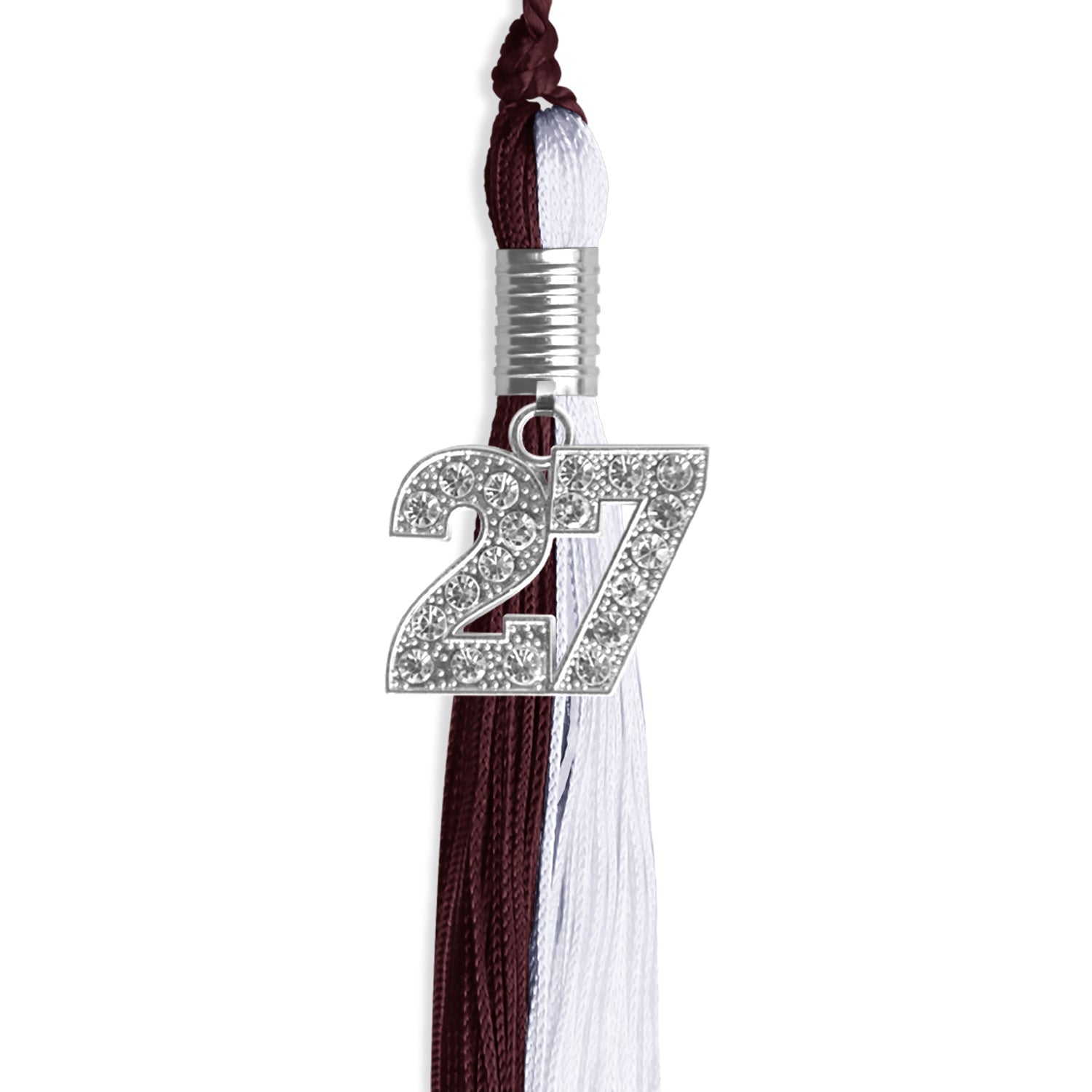 Maroon/White Graduation Tassel with Silver Date Drop - Endea Graduation