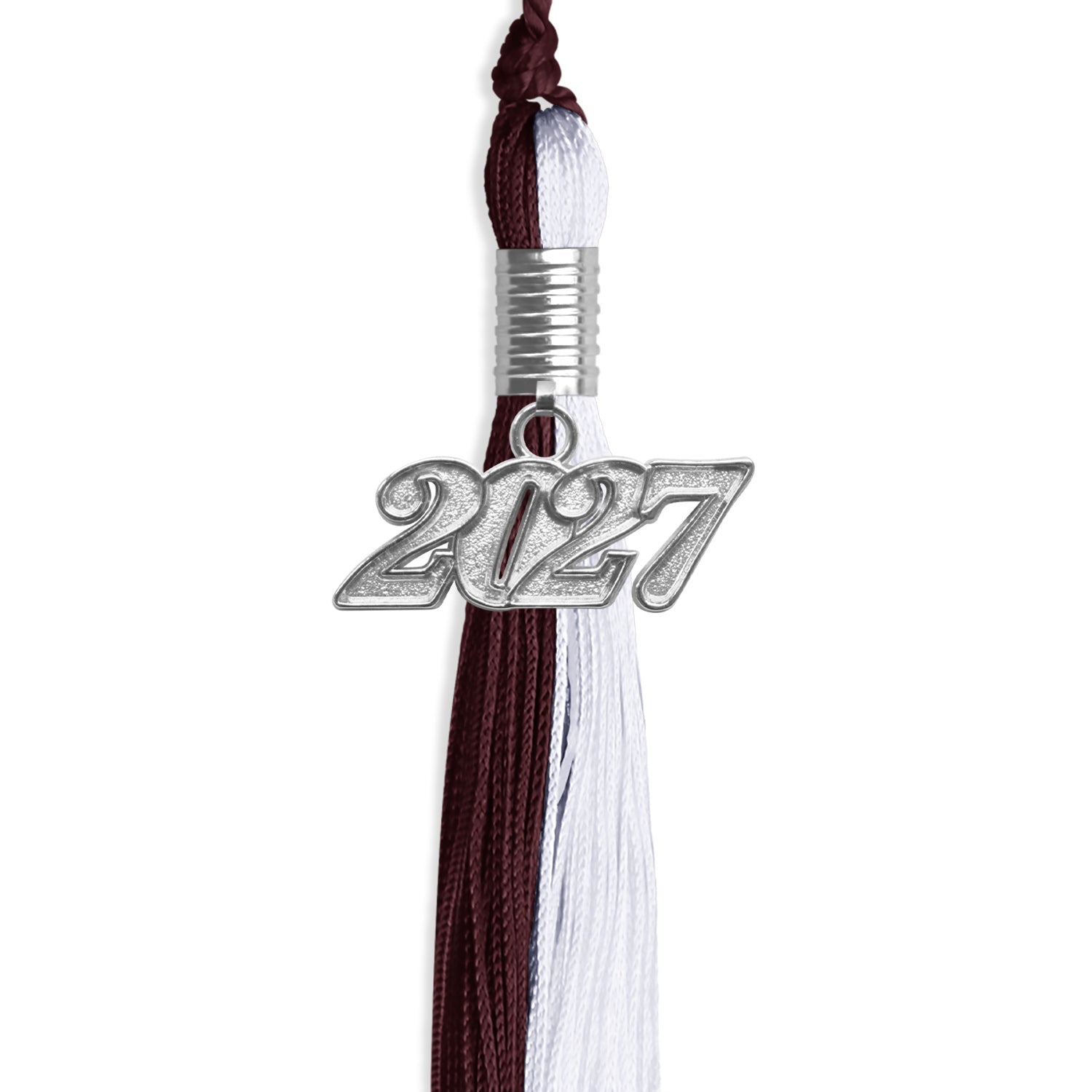 Maroon/White Graduation Tassel with Silver Date Drop - Endea Graduation