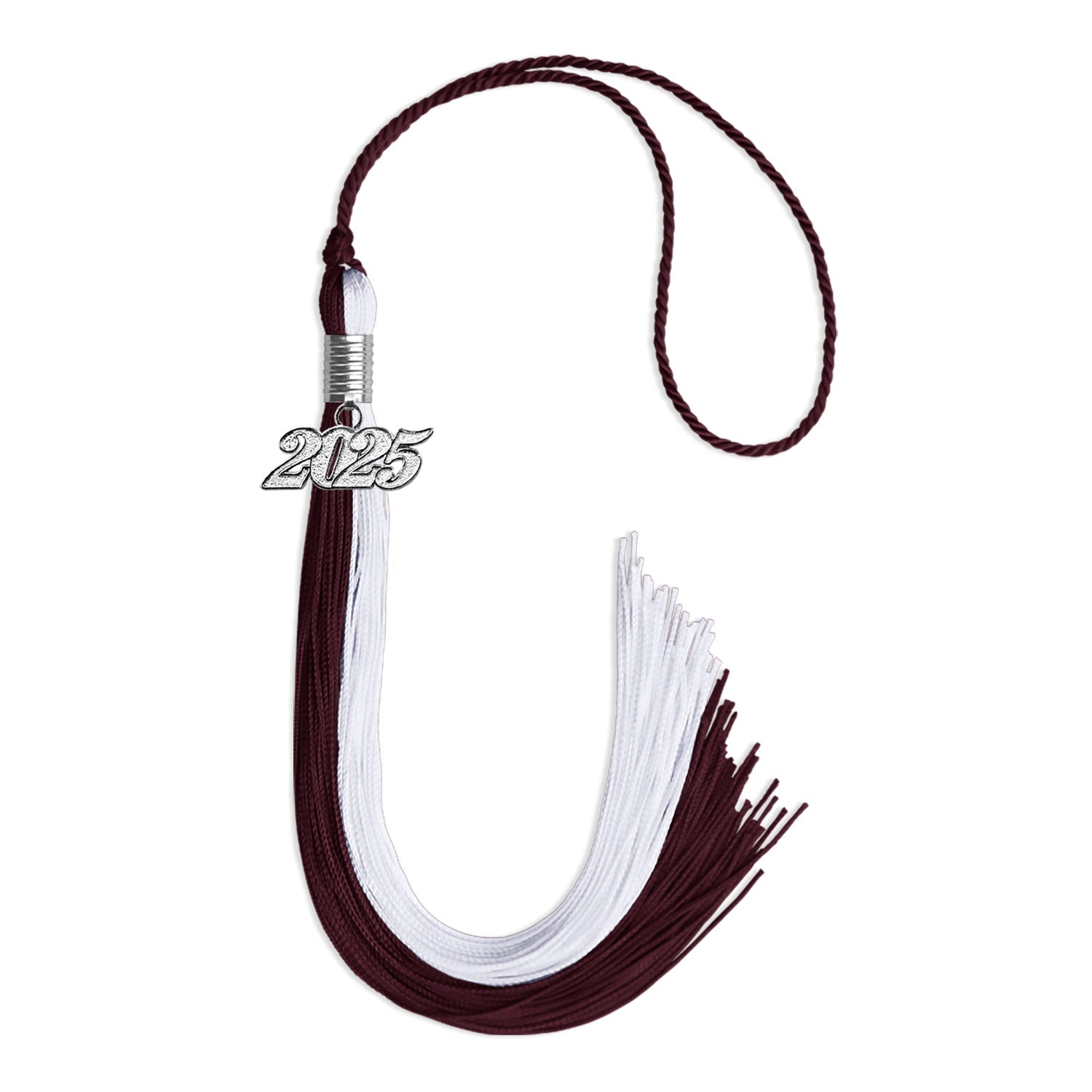 Maroon/White Graduation Tassel with Silver Date Drop - Endea Graduation