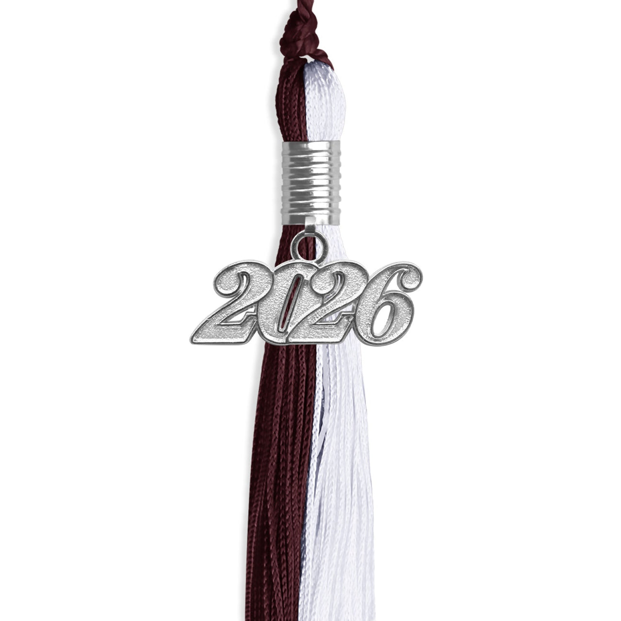 Maroon/White Graduation Tassel with Silver Date Drop - Endea Graduation