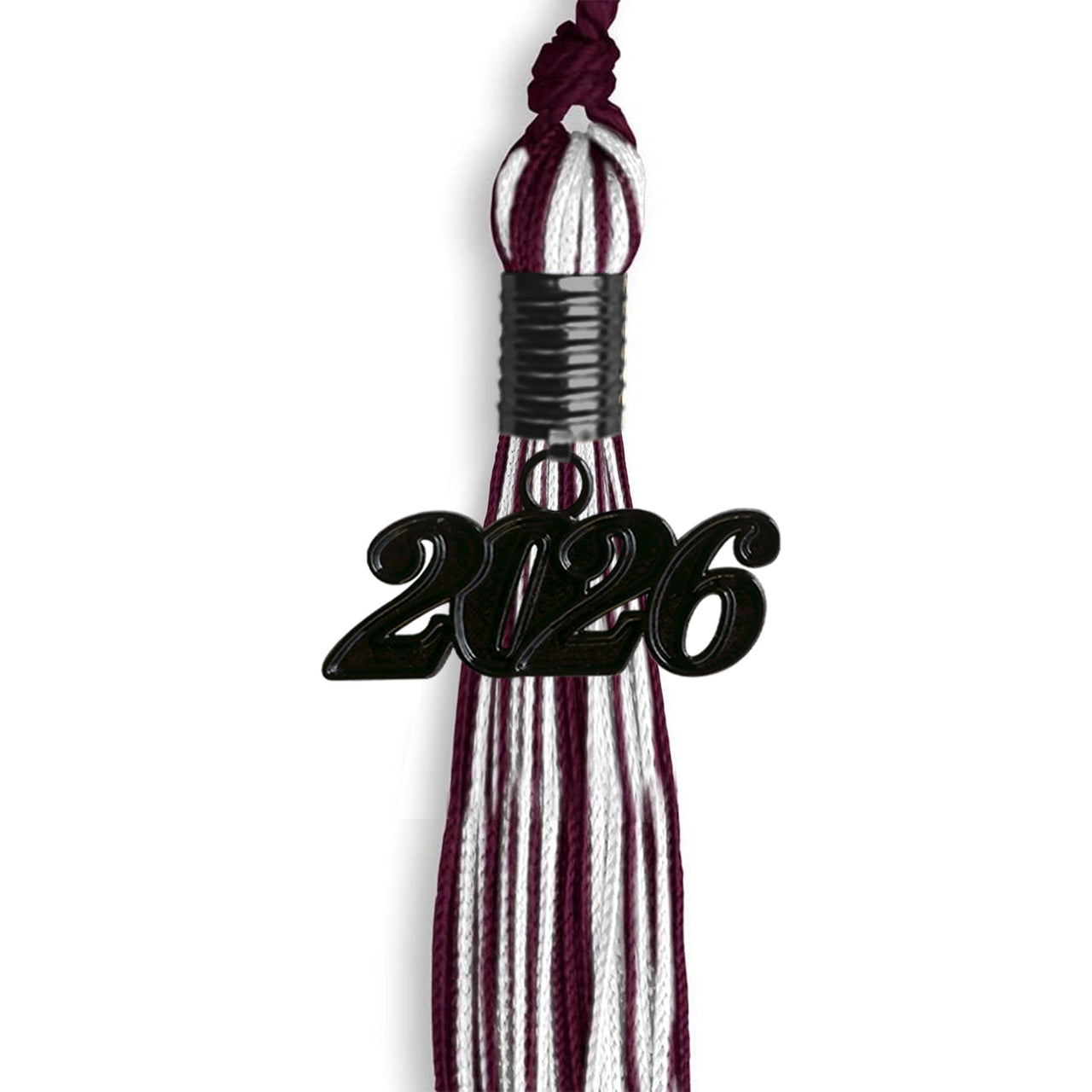 Maroon/White Mixed Color Graduation Tassel with Black Date Drop - Endea Graduation