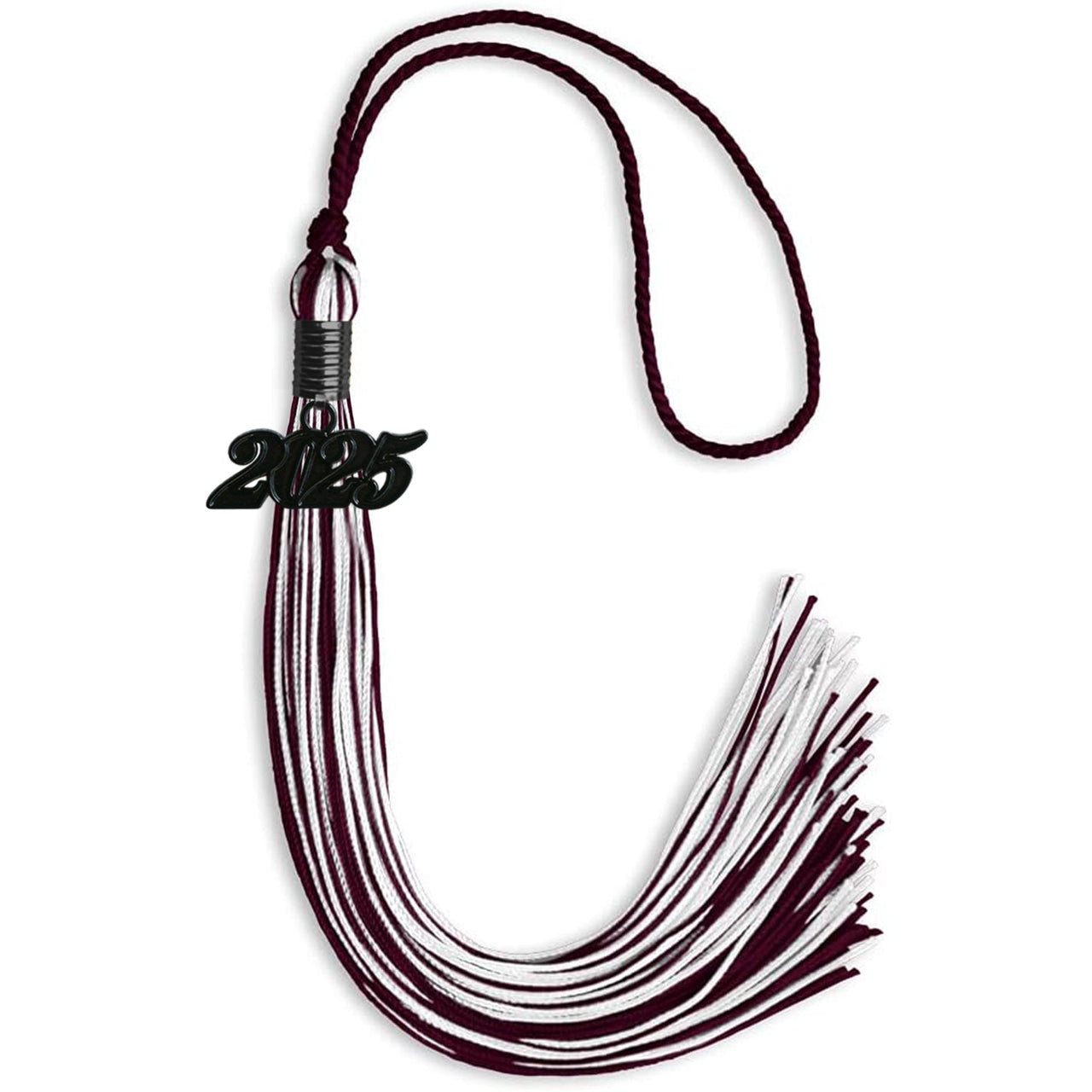 Maroon/White Mixed Color Graduation Tassel with Black Date Drop - Endea Graduation
