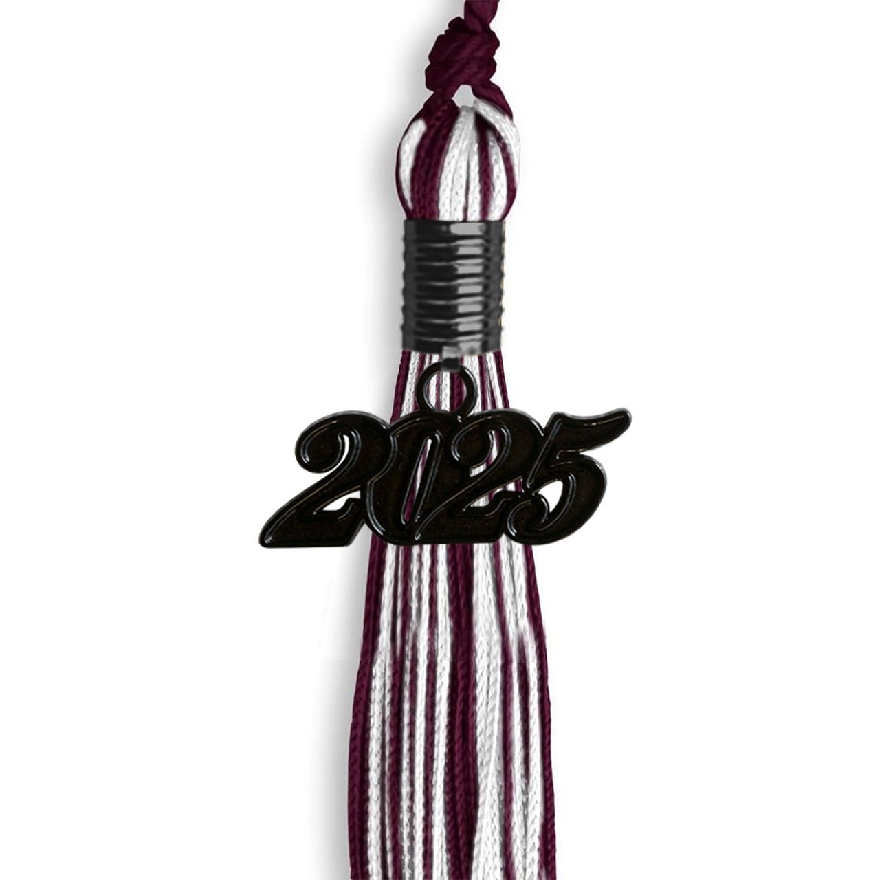 Maroon/White Mixed Color Graduation Tassel with Black Date Drop - Endea Graduation