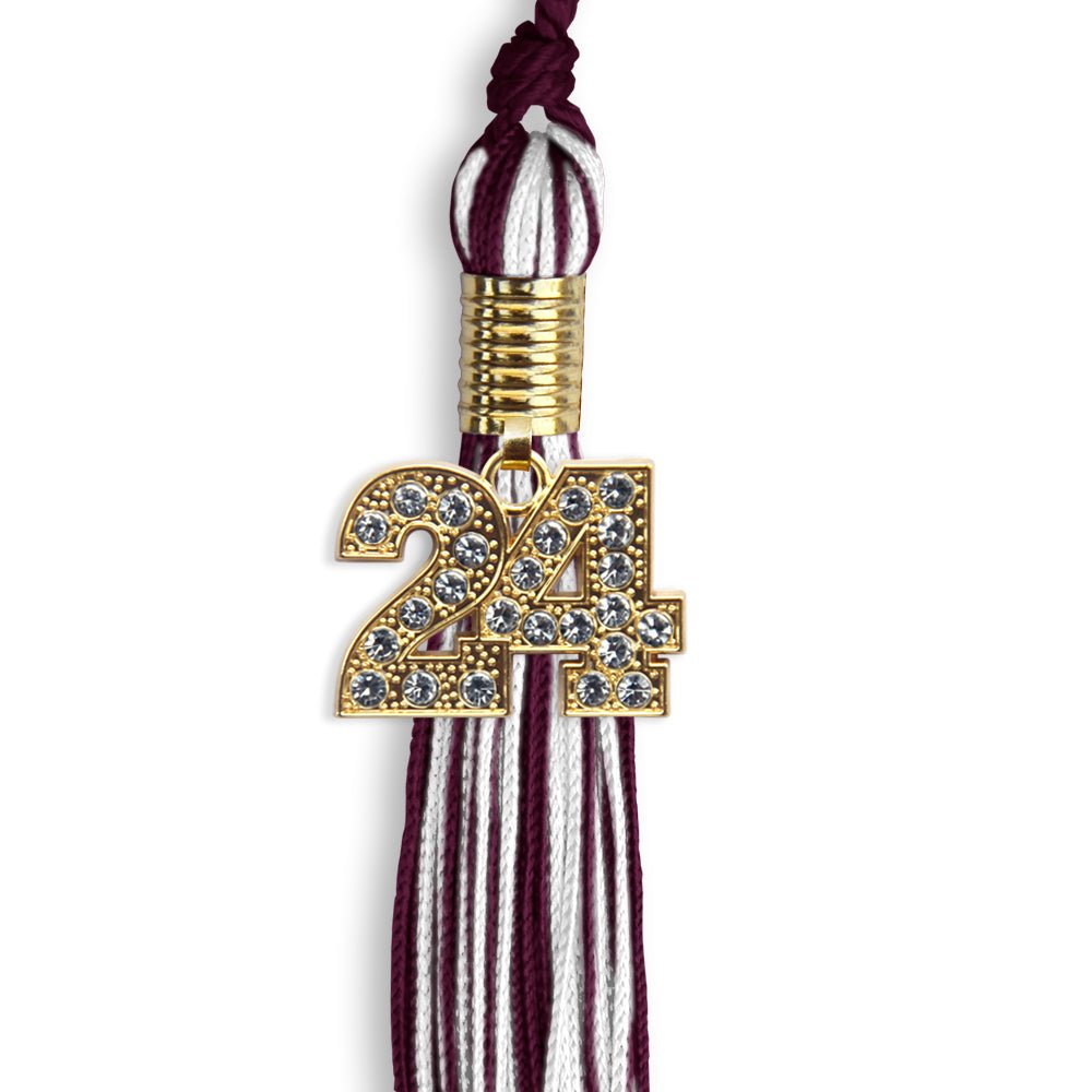 Maroon/White Mixed Color Graduation Tassel with Gold Date Drop - Endea Graduation