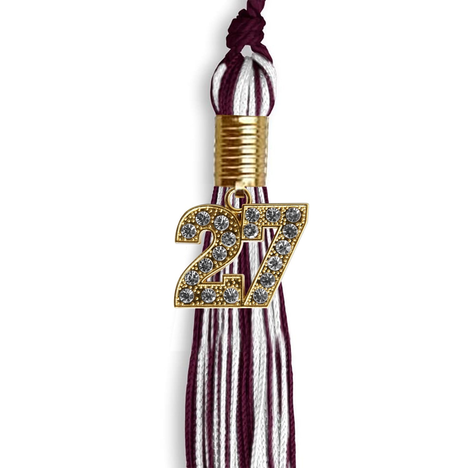 Maroon/White Mixed Color Graduation Tassel with Gold Date Drop - Endea Graduation