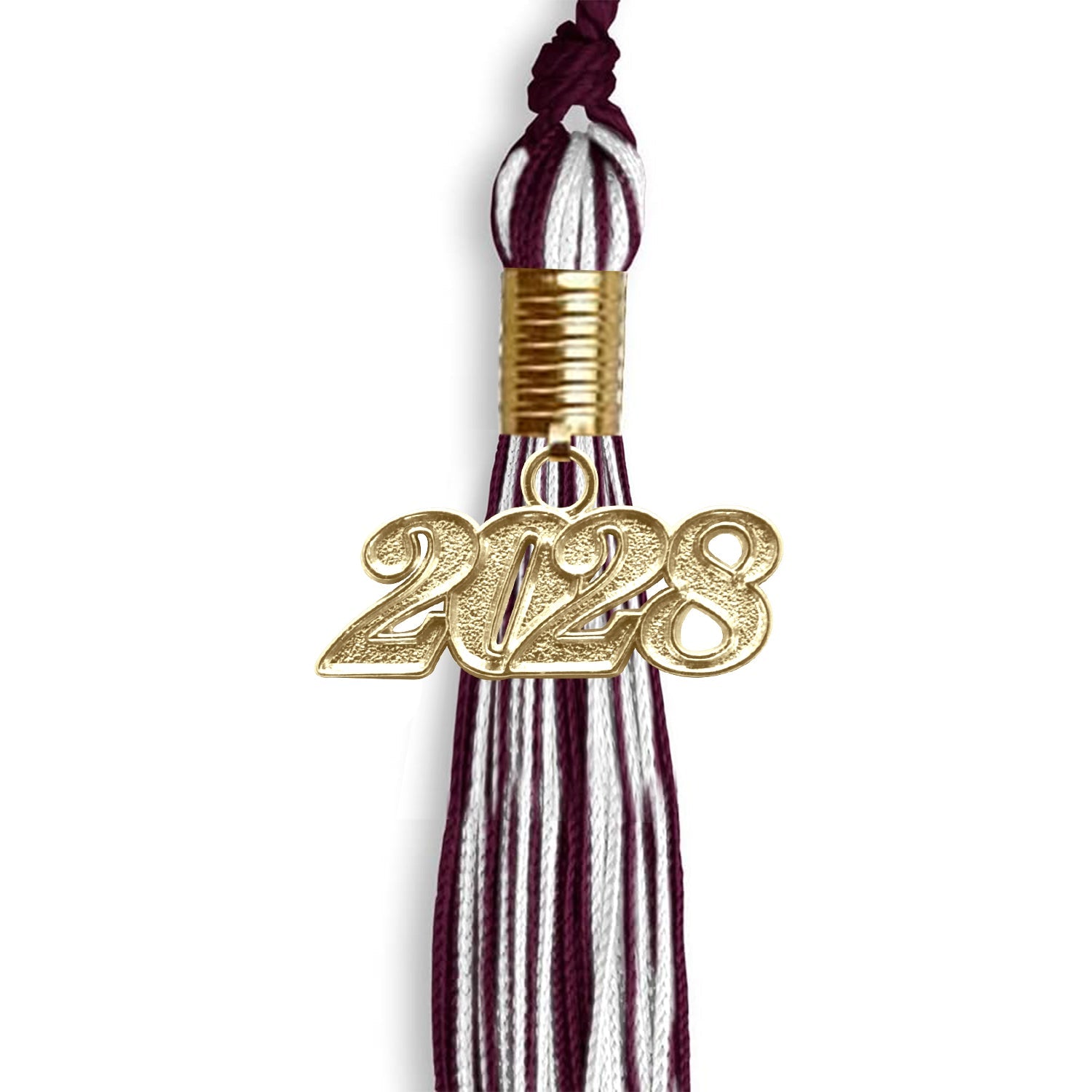 Maroon/White Mixed Color Graduation Tassel with Gold Date Drop - Endea Graduation