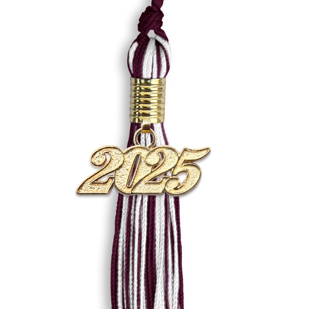 Maroon/White Mixed Color Graduation Tassel with Gold Date Drop - Endea Graduation