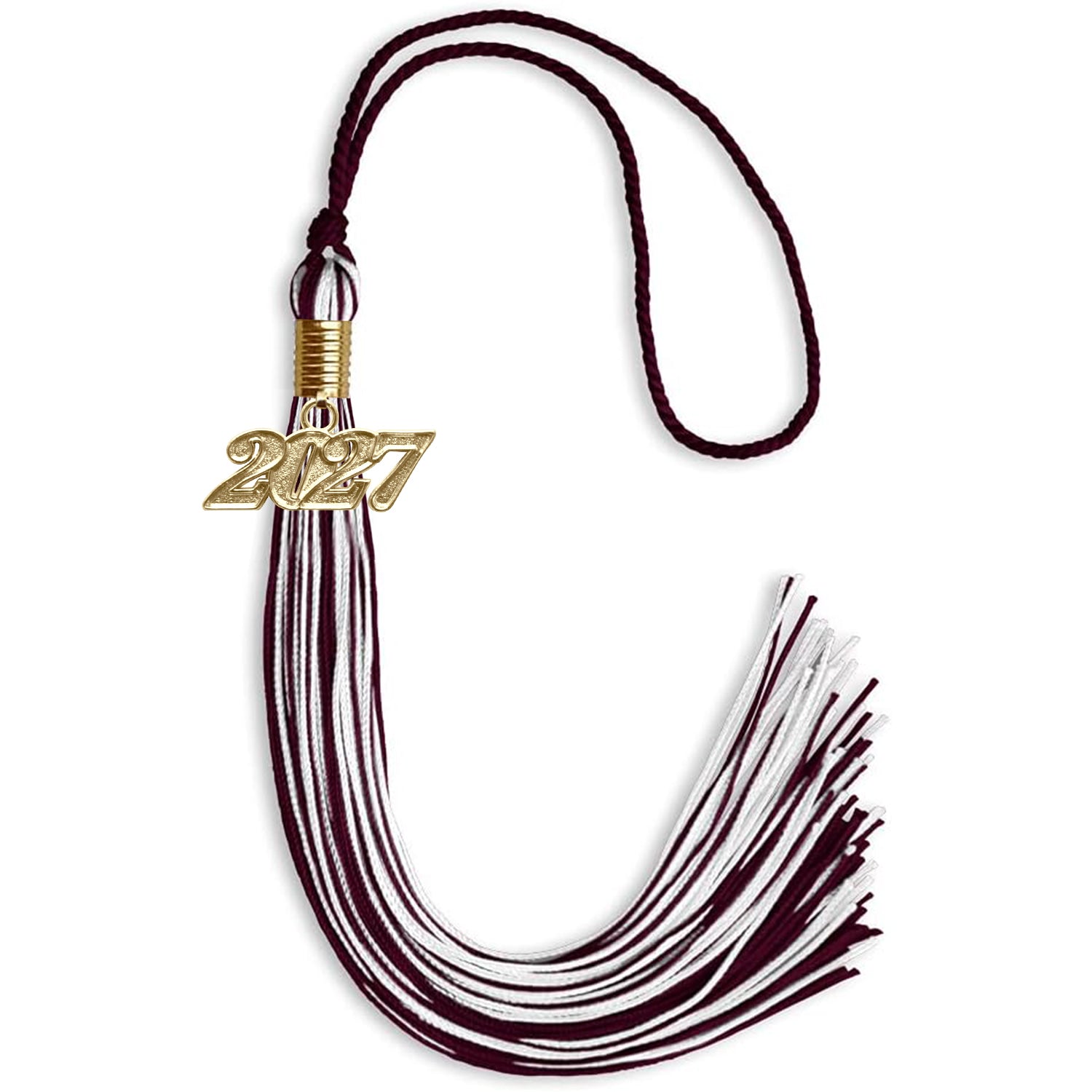 Maroon/White Mixed Color Graduation Tassel with Gold Date Drop - Endea Graduation