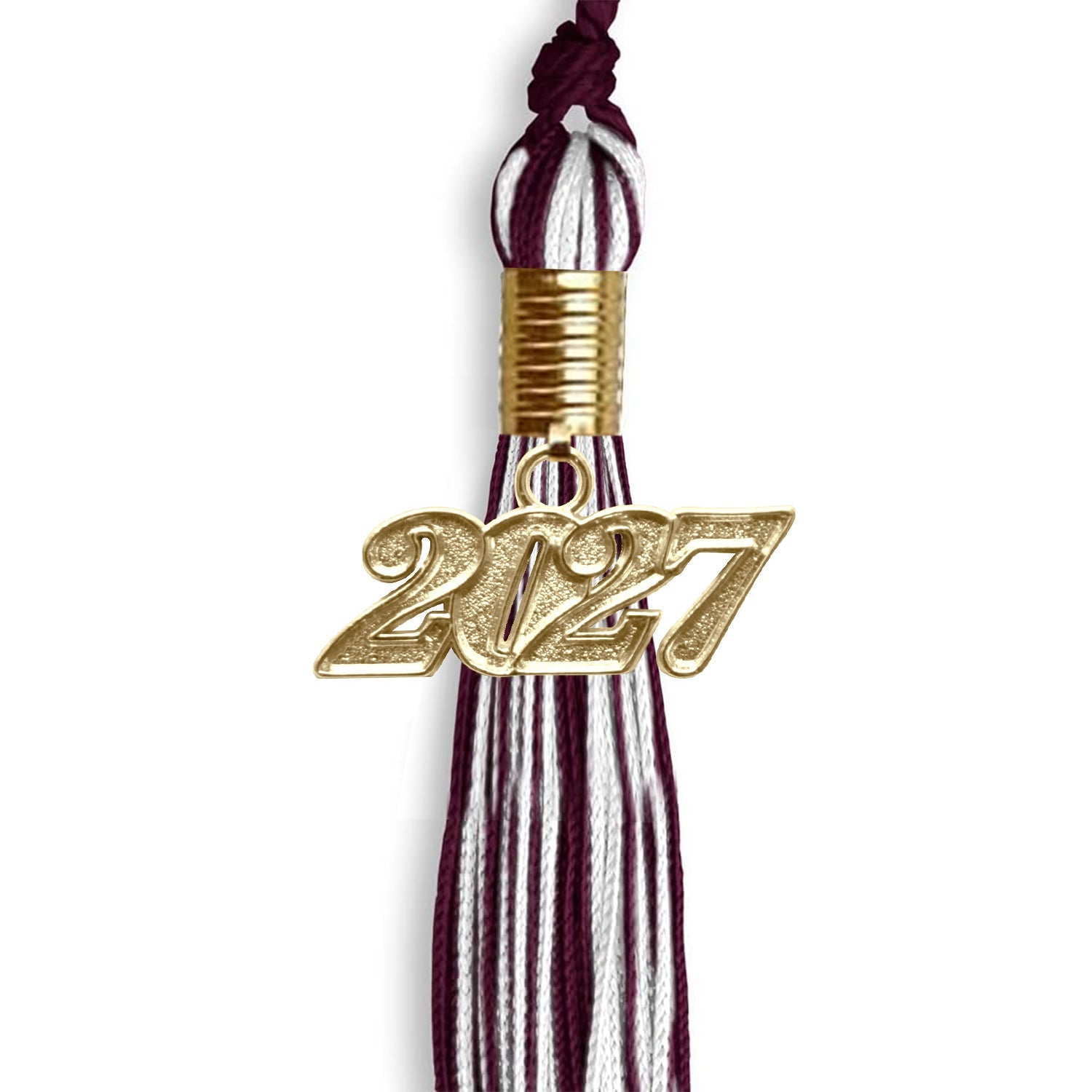 Maroon/White Mixed Color Graduation Tassel with Gold Date Drop - Endea Graduation