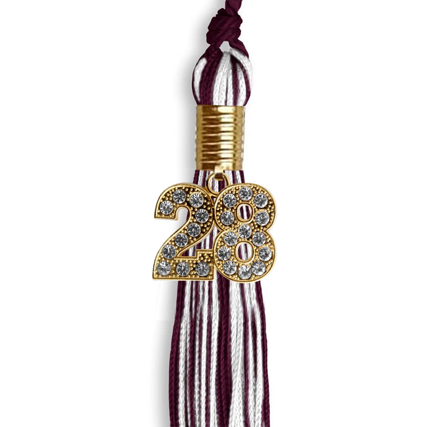 Maroon/White Mixed Color Graduation Tassel with Gold Date Drop - Endea Graduation