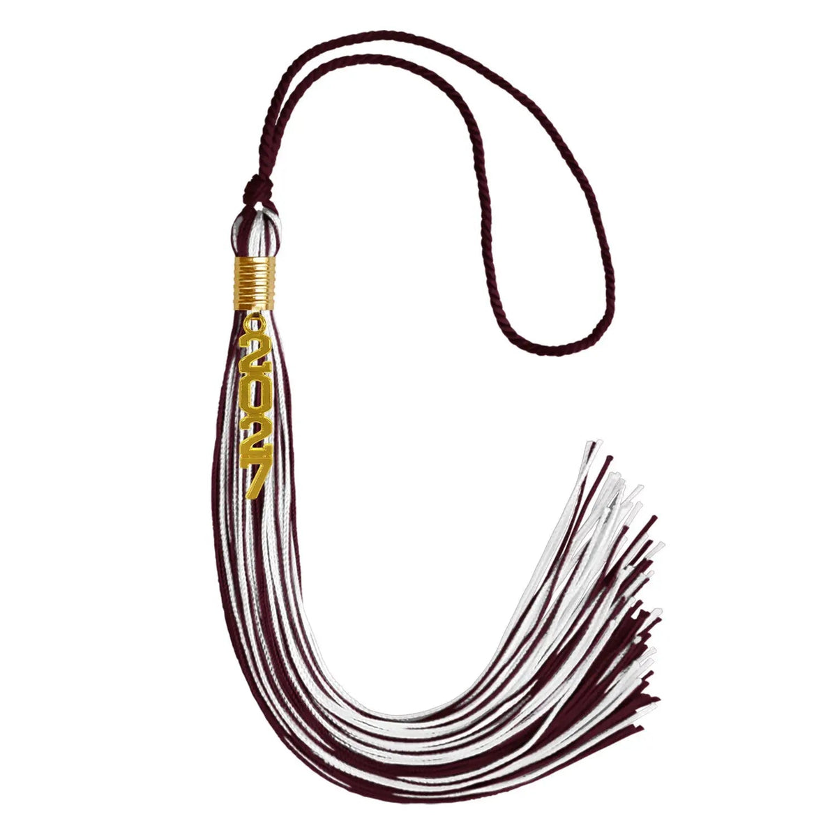 Maroon/White Mixed Color Graduation Tassel with Gold Stacked Date Drop - Endea Graduation
