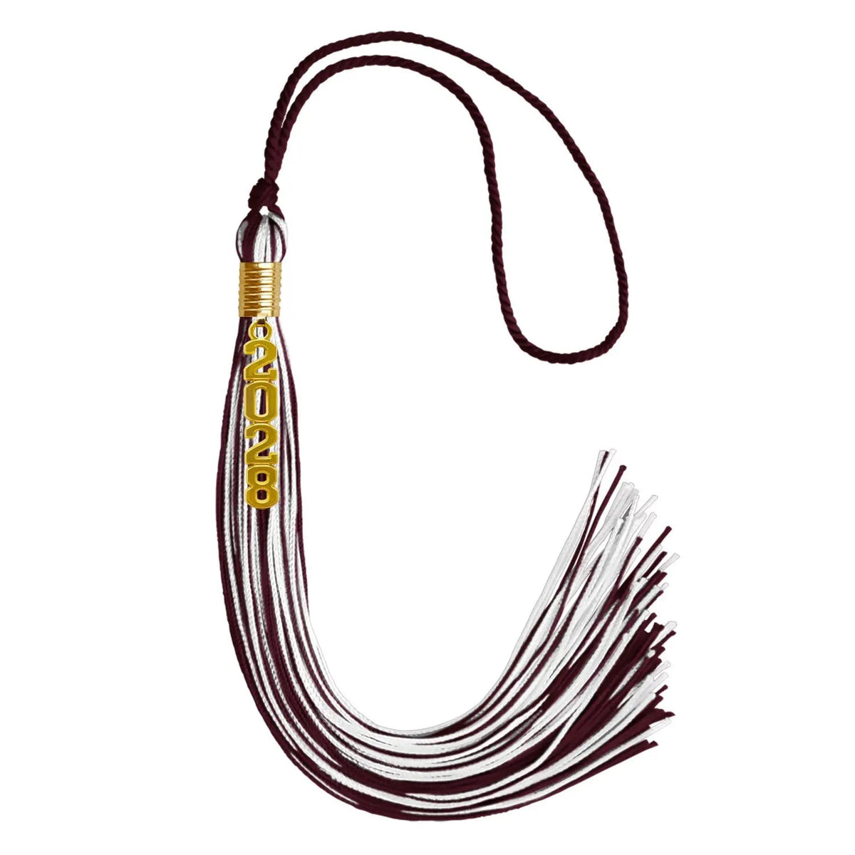 Maroon/White Mixed Color Graduation Tassel with Gold Stacked Date Drop - Endea Graduation
