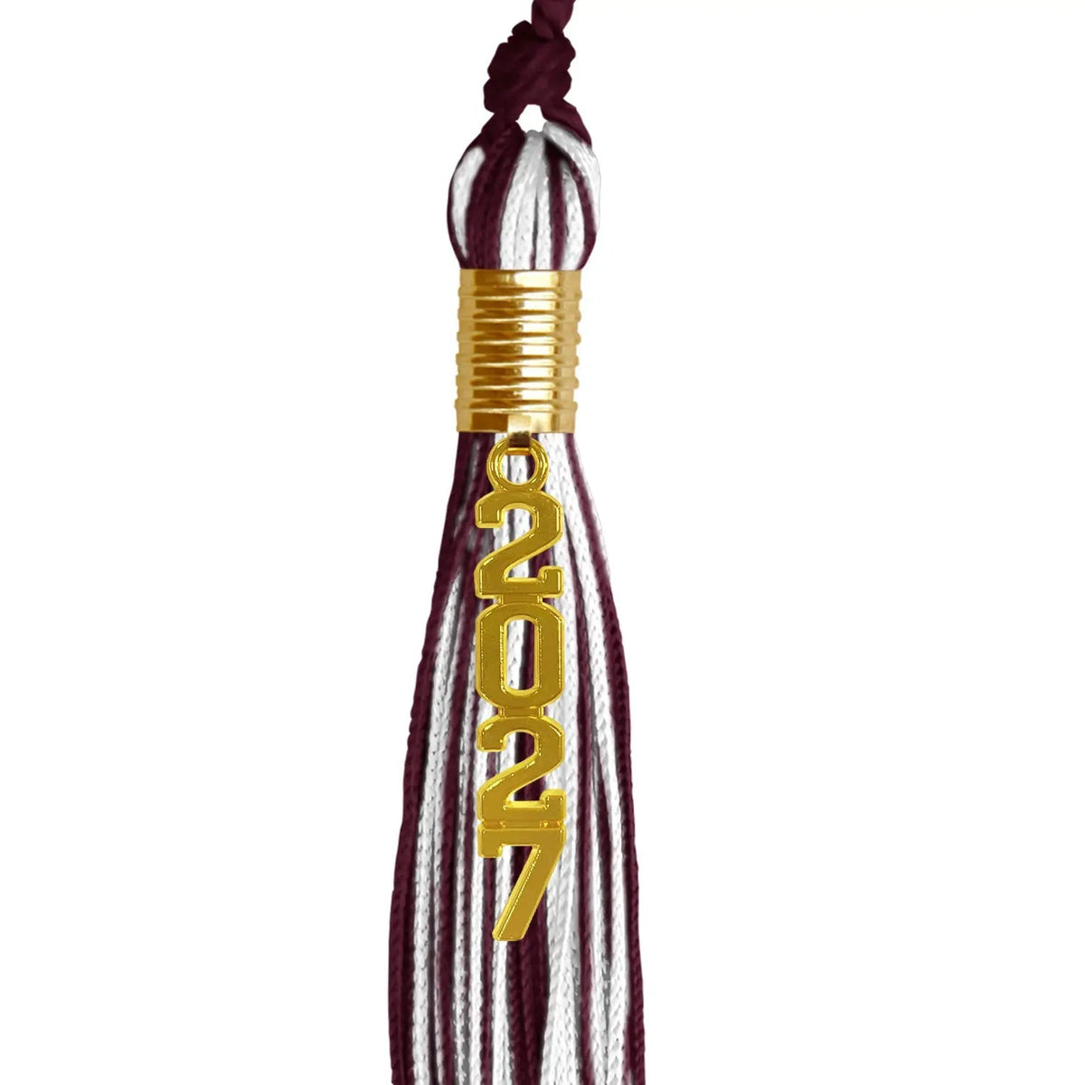Maroon/White Mixed Color Graduation Tassel with Gold Stacked Date Drop - Endea Graduation
