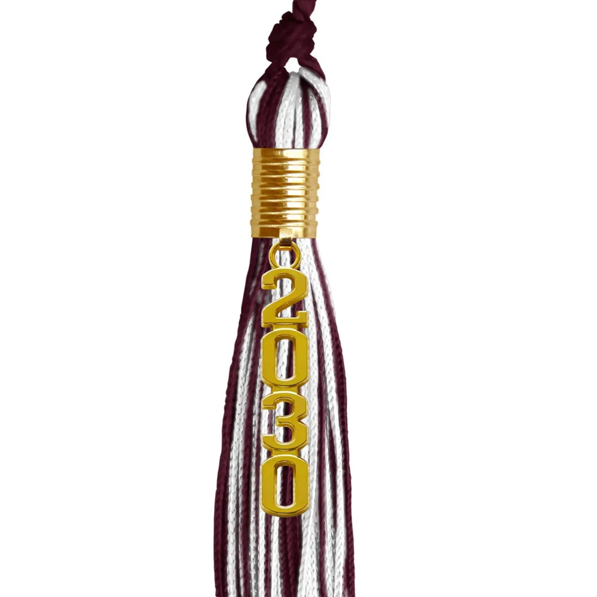 Maroon/White Mixed Color Graduation Tassel with Gold Stacked Date Drop - Endea Graduation