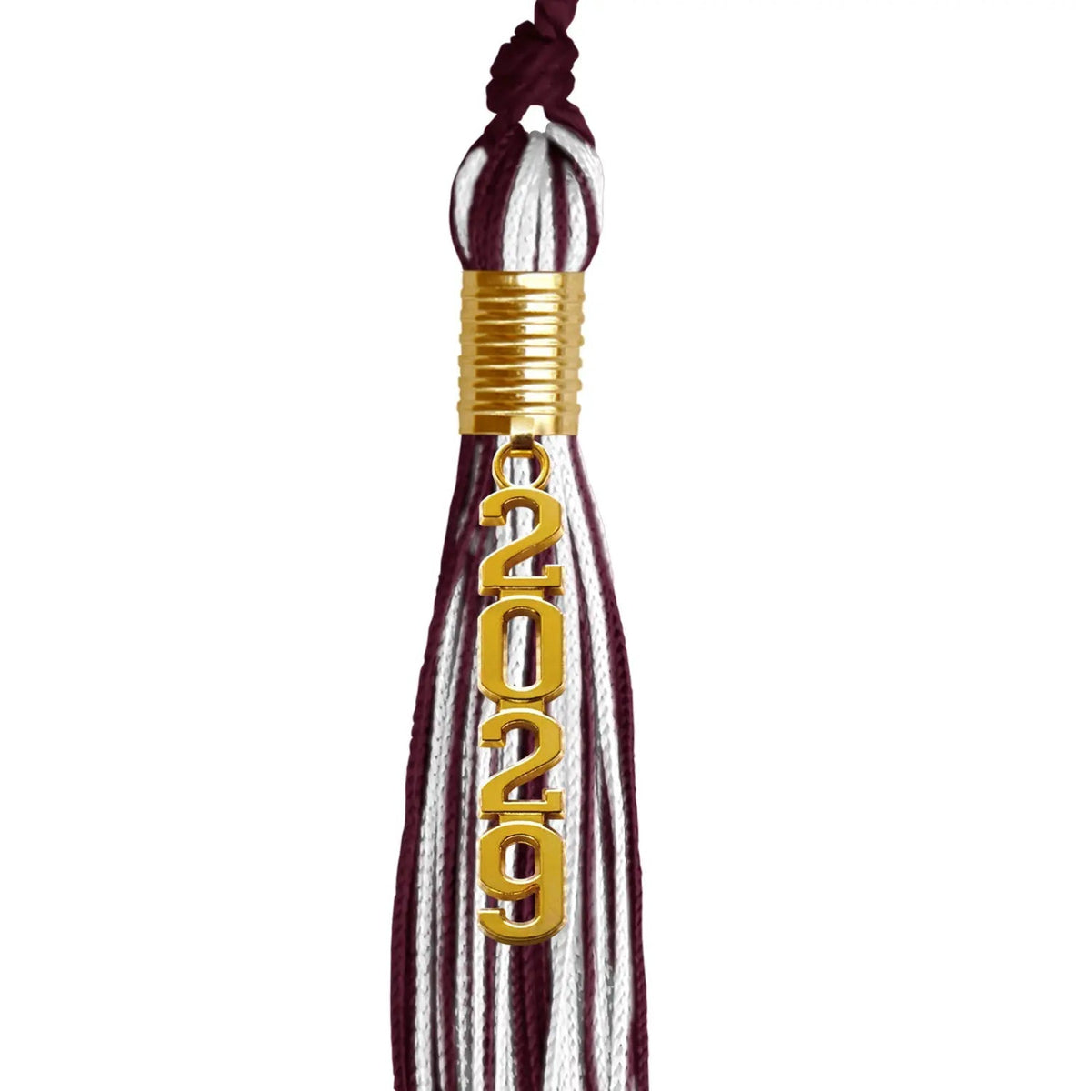 Maroon/White Mixed Color Graduation Tassel with Gold Stacked Date Drop - Endea Graduation