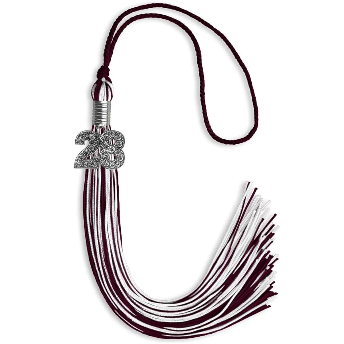Maroon/White Mixed Color Graduation Tassel with Silver Bling Charm - Endea Graduation