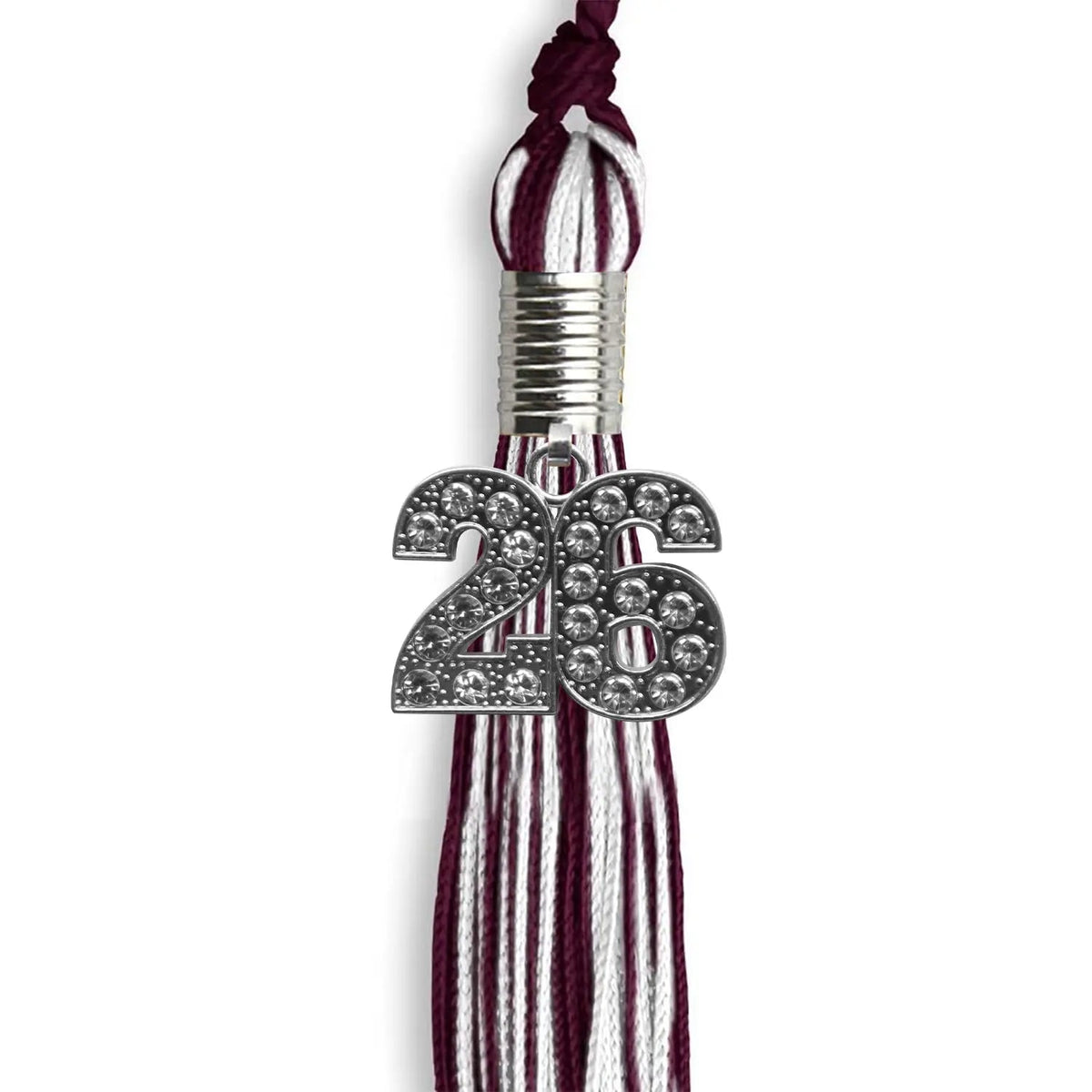 Maroon/White Mixed Color Graduation Tassel with Silver Bling Charm - Endea Graduation