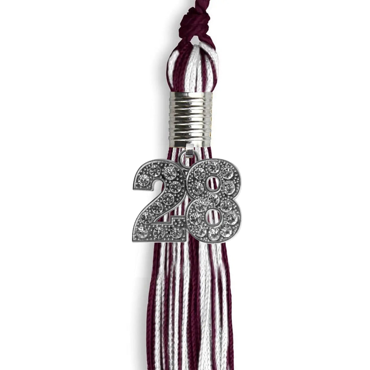 Maroon/White Mixed Color Graduation Tassel with Silver Bling Charm - Endea Graduation