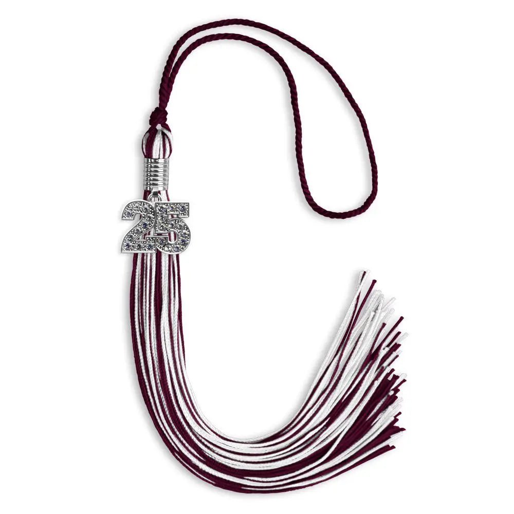 Maroon/White Mixed Color Graduation Tassel with Silver Bling Charm - Endea Graduation