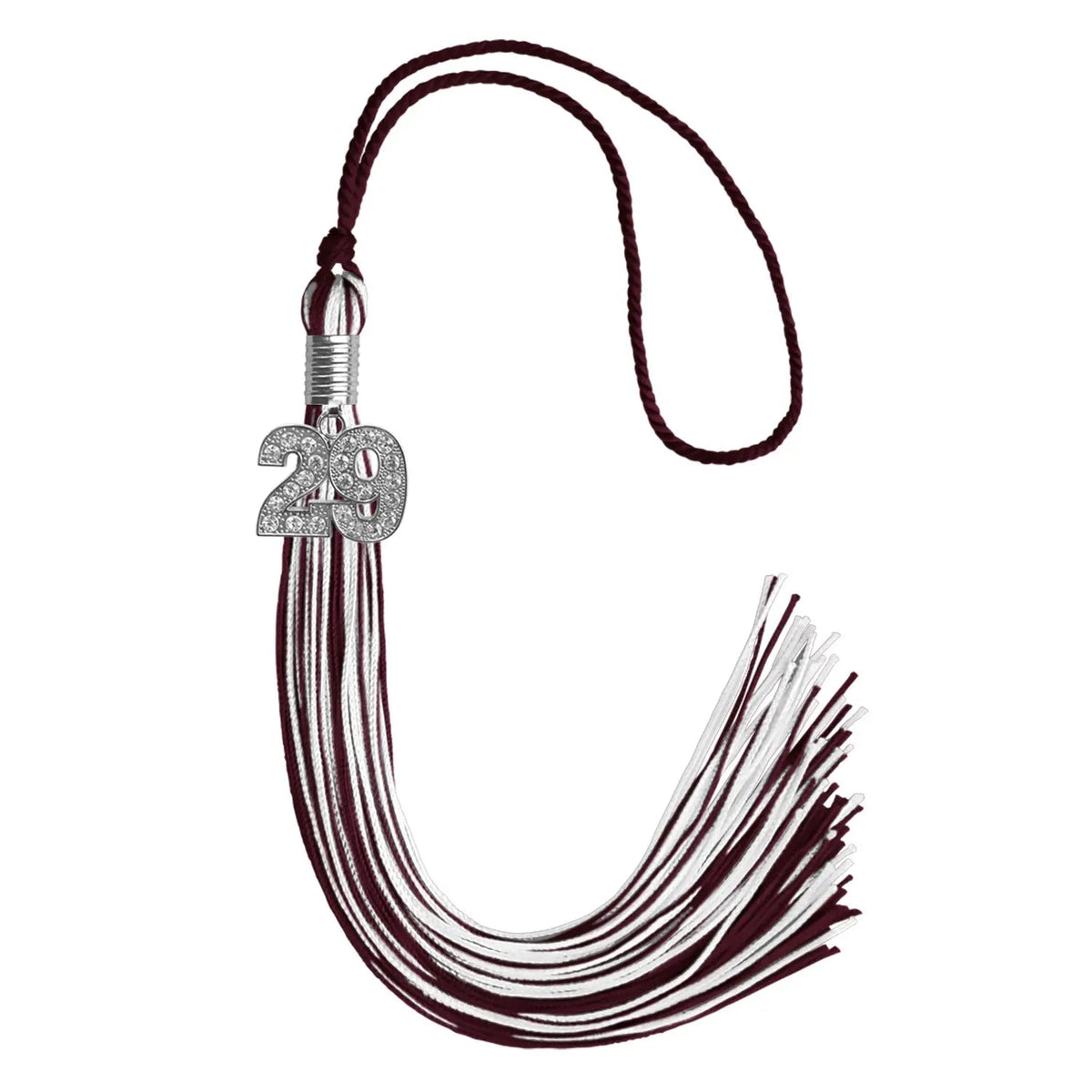 Maroon/White Mixed Color Graduation Tassel with Silver Bling Charm - Endea Graduation