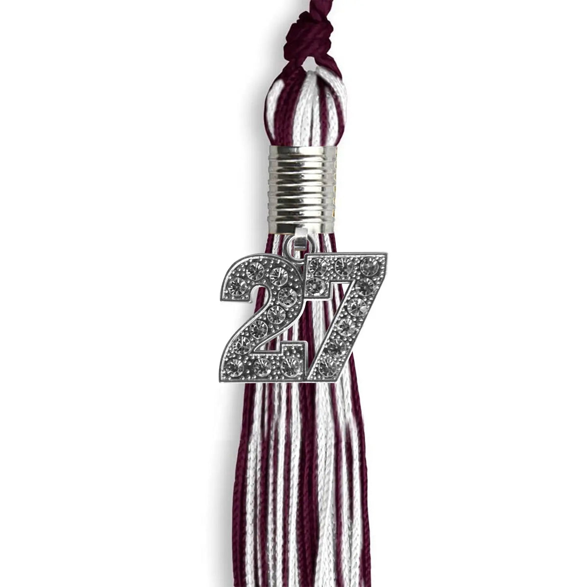 Maroon/White Mixed Color Graduation Tassel with Silver Bling Charm - Endea Graduation