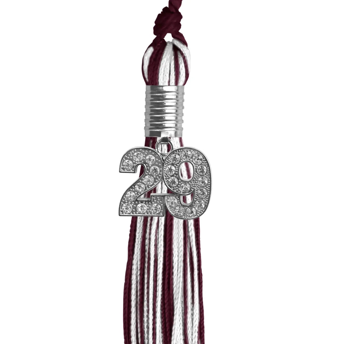 Maroon/White Mixed Color Graduation Tassel with Silver Bling Charm - Endea Graduation