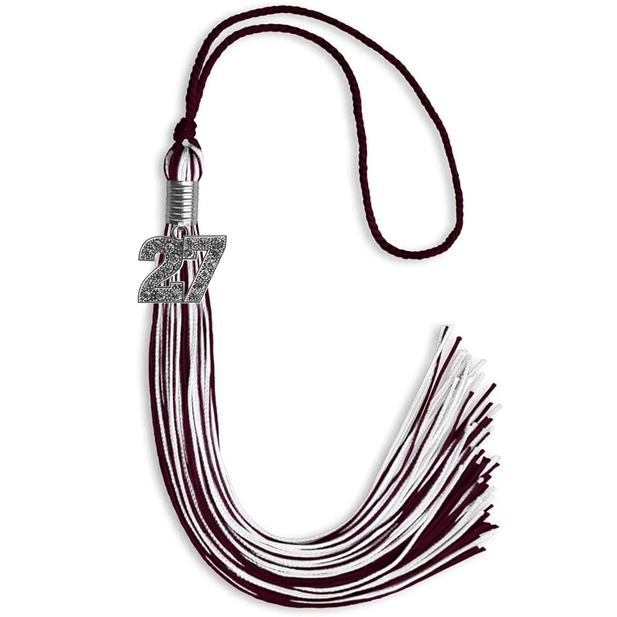 Maroon/White Mixed Color Graduation Tassel with Silver Bling Charm - Endea Graduation