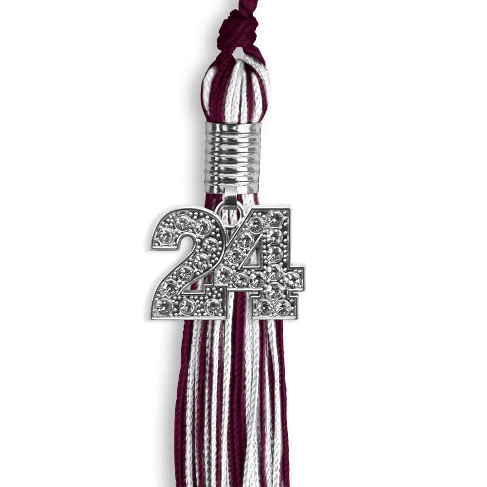 Maroon/White Mixed Color Graduation Tassel with Silver Bling Charm - Endea Graduation