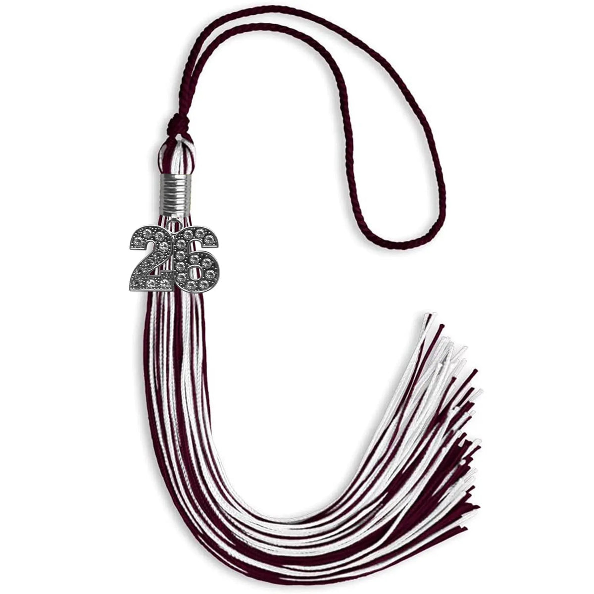 Maroon/White Mixed Color Graduation Tassel with Silver Bling Charm - Endea Graduation