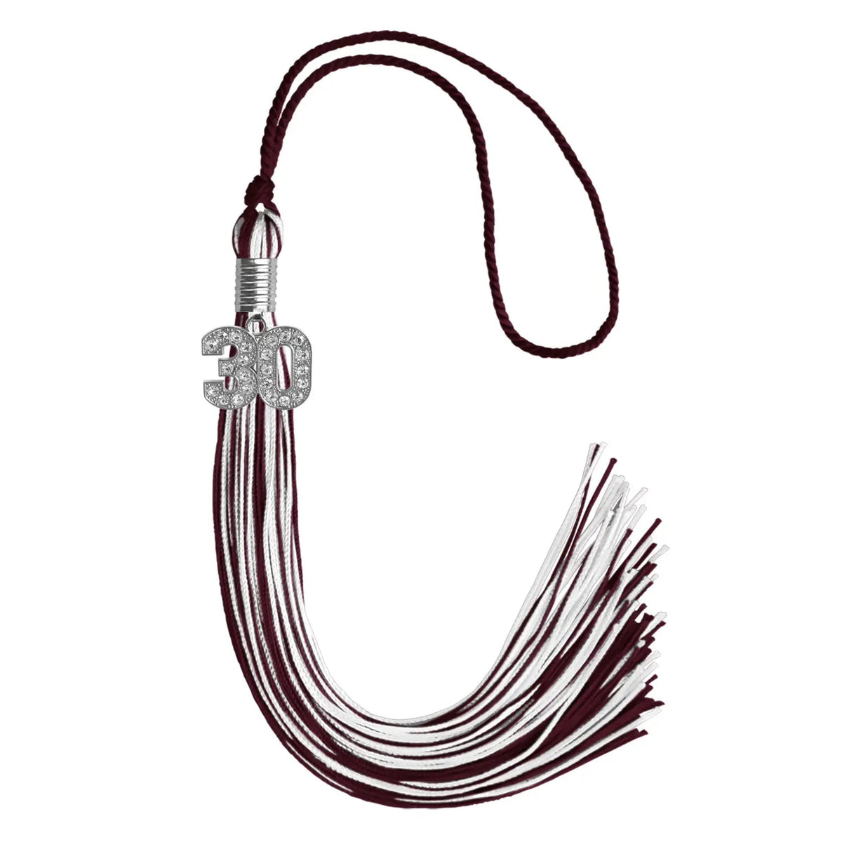 Maroon/White Mixed Color Graduation Tassel with Silver Bling Charm - Endea Graduation