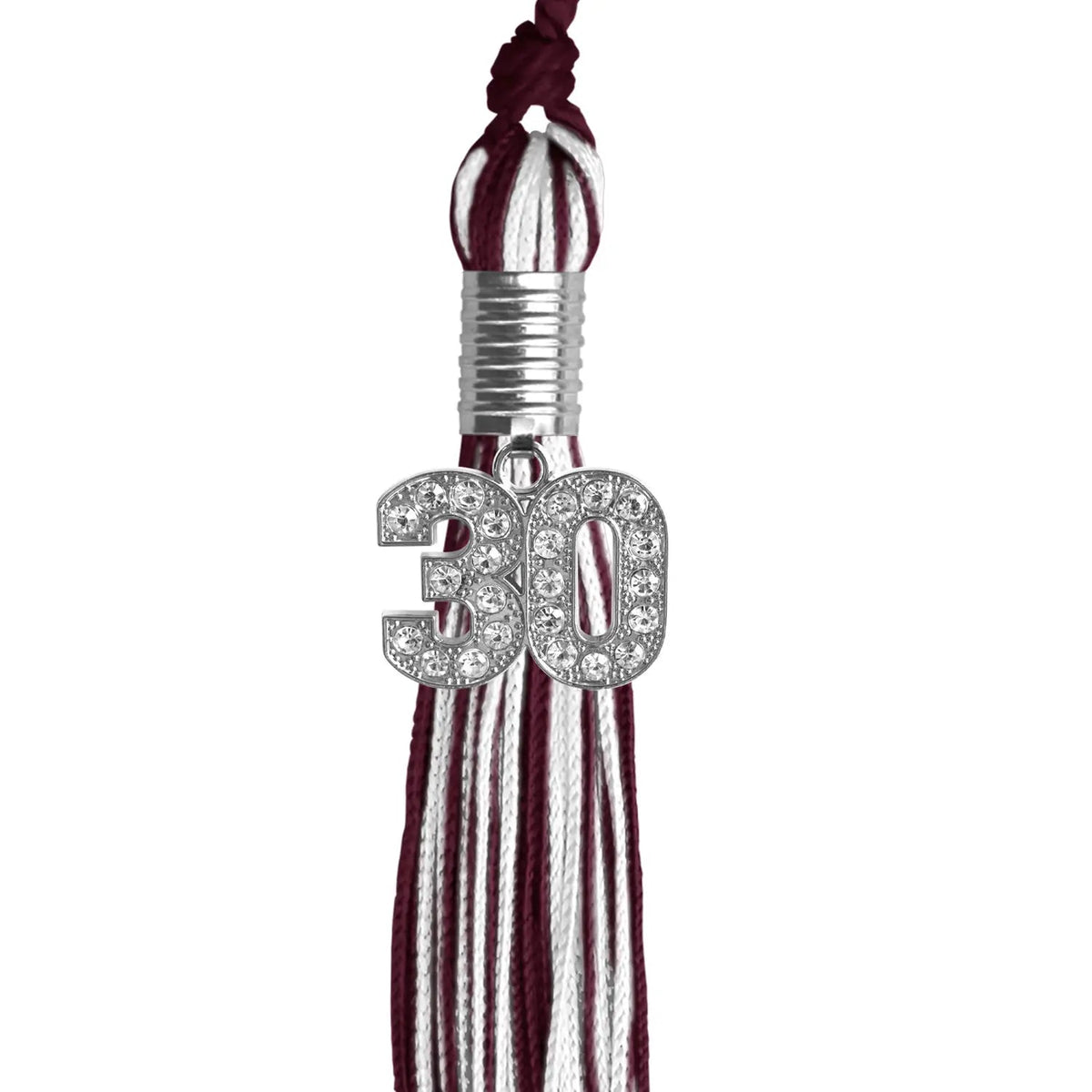 Maroon/White Mixed Color Graduation Tassel with Silver Bling Charm - Endea Graduation