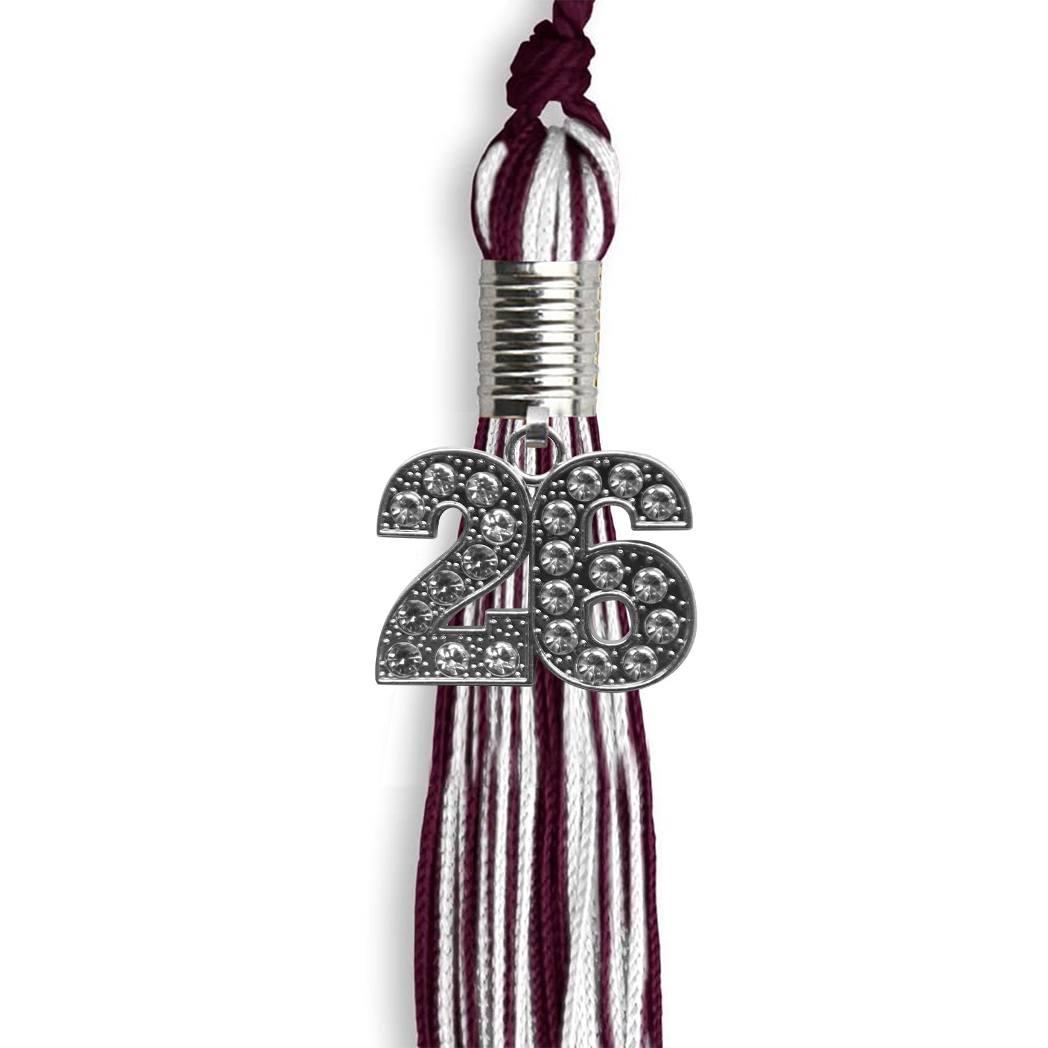 Maroon/White Mixed Color Graduation Tassel with Silver Date Drop - Endea Graduation