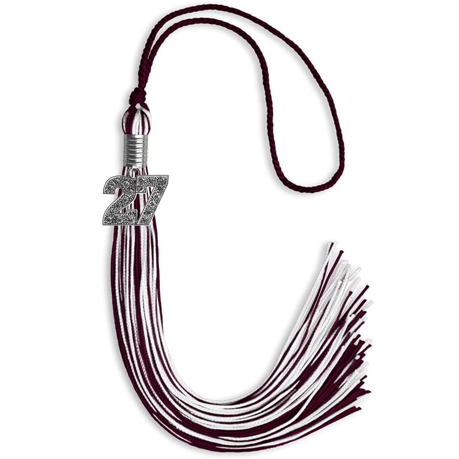 Maroon/White Mixed Color Graduation Tassel with Silver Date Drop - Endea Graduation