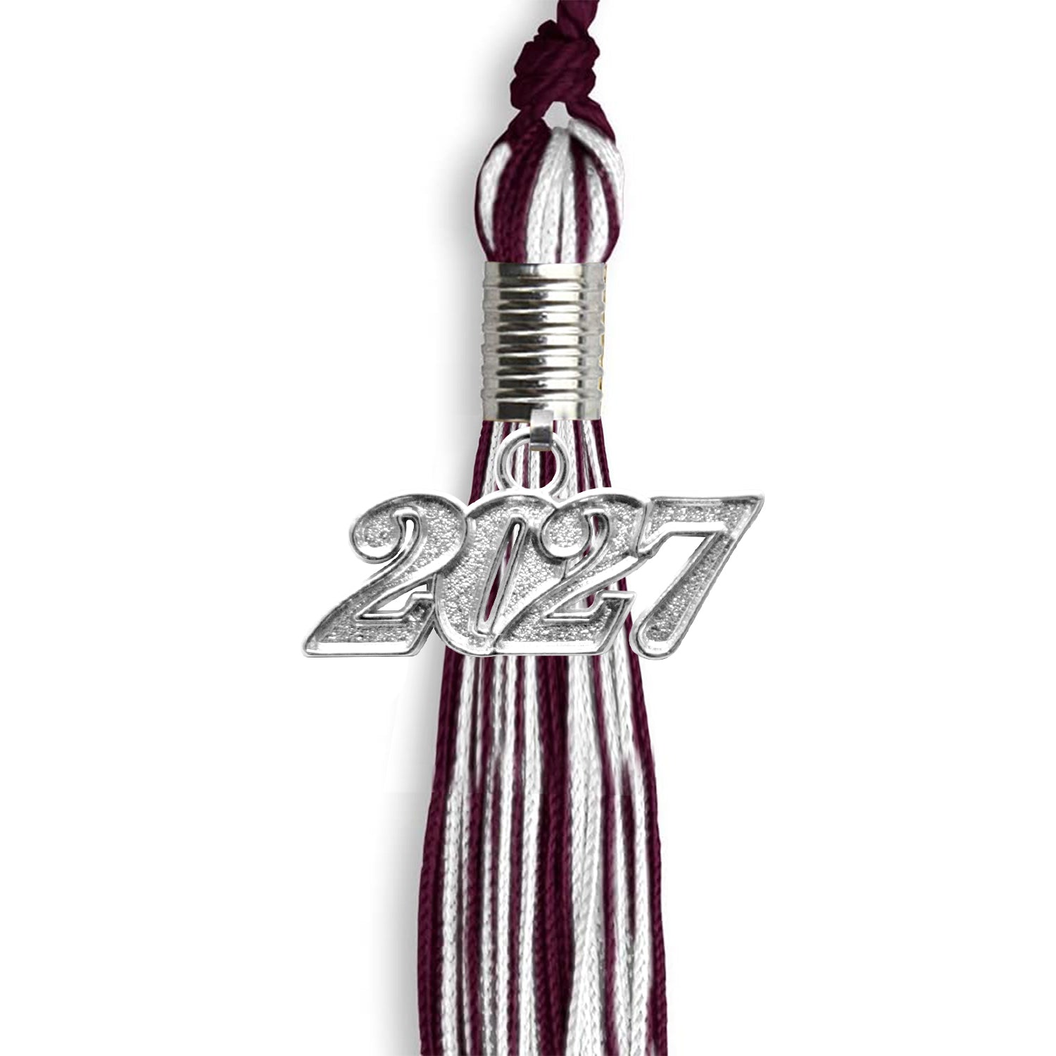 Maroon/White Mixed Color Graduation Tassel with Silver Date Drop - Endea Graduation