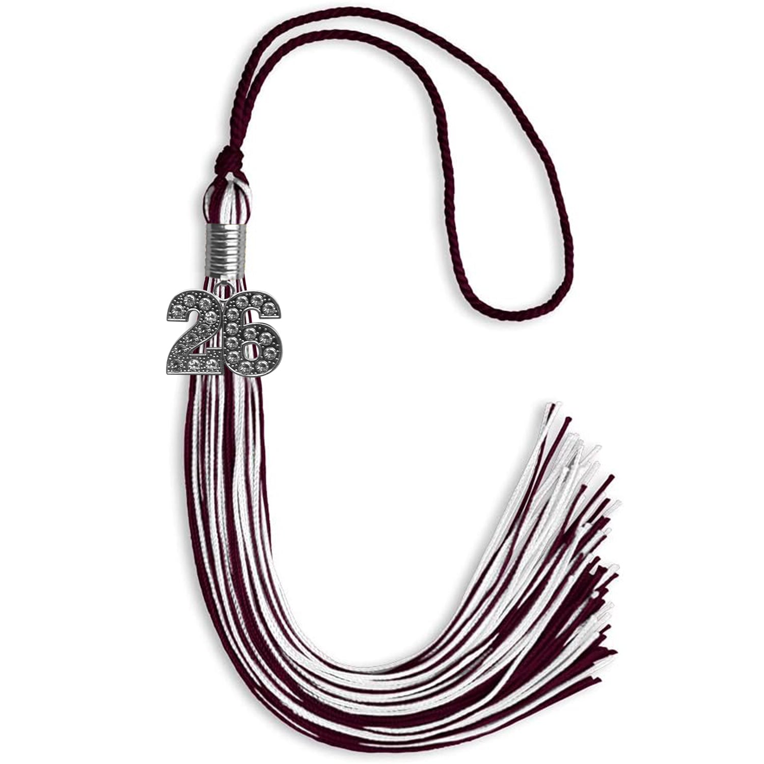 Maroon/White Mixed Color Graduation Tassel with Silver Date Drop - Endea Graduation