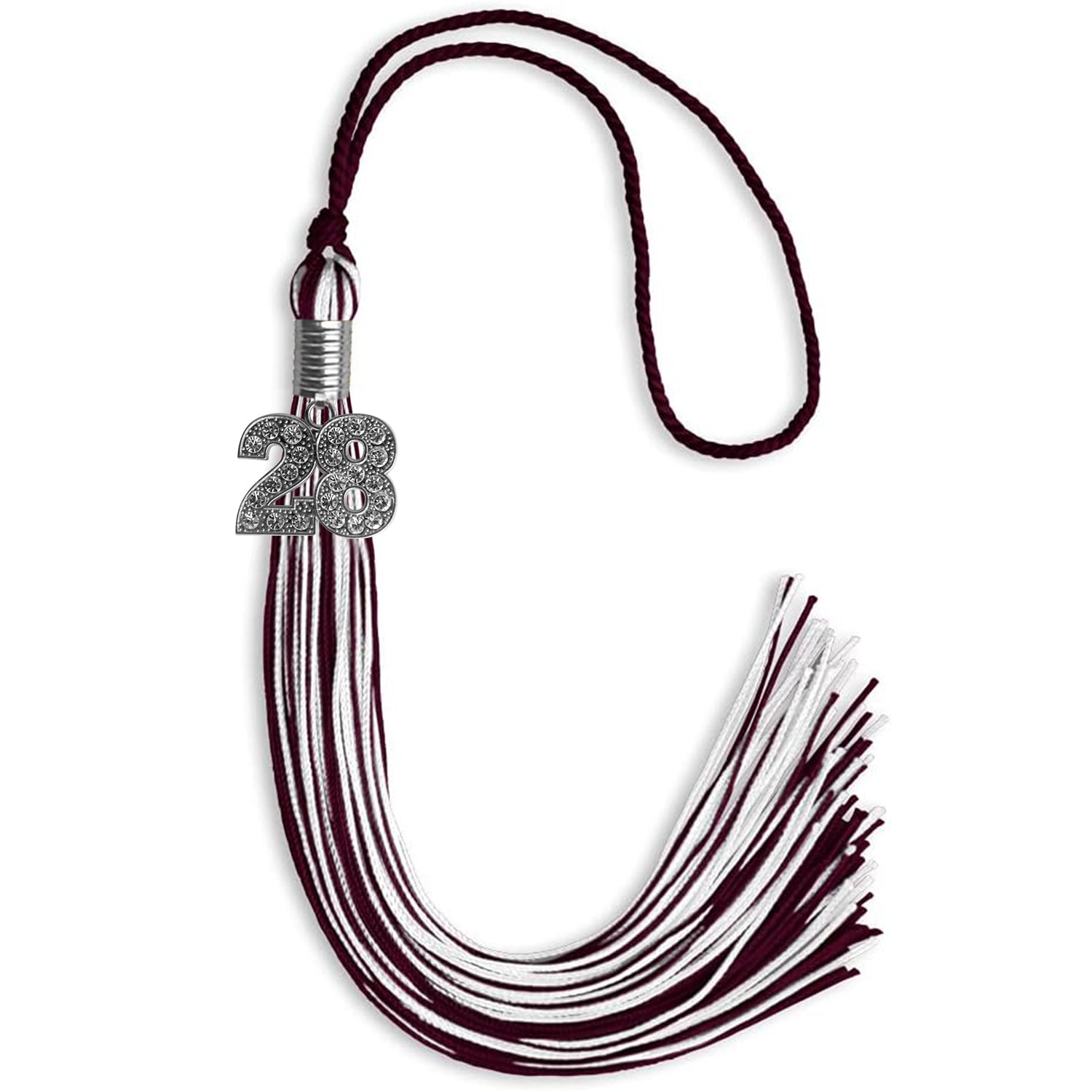 Maroon/White Mixed Color Graduation Tassel with Silver Date Drop - Endea Graduation