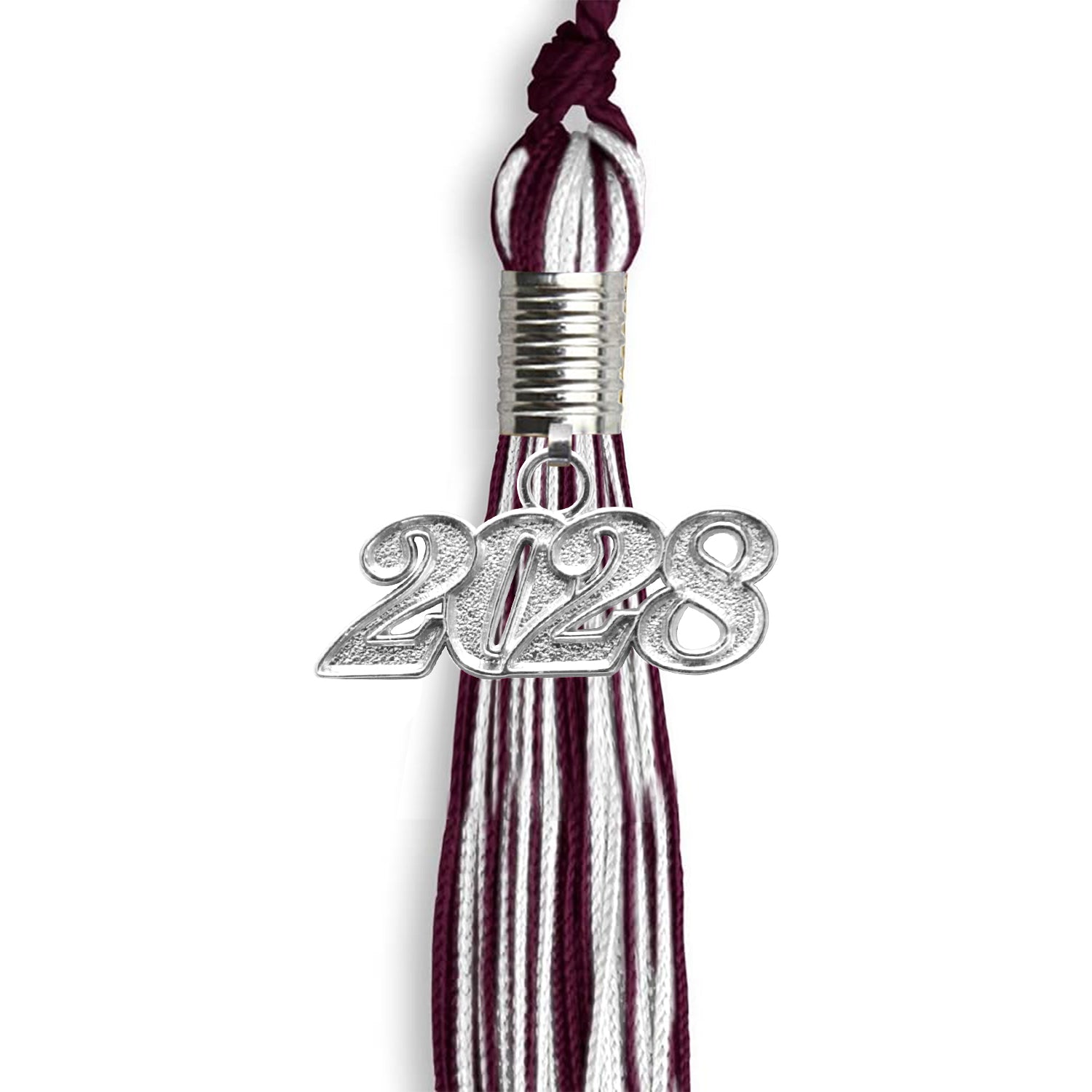 Maroon/White Mixed Color Graduation Tassel with Silver Date Drop - Endea Graduation