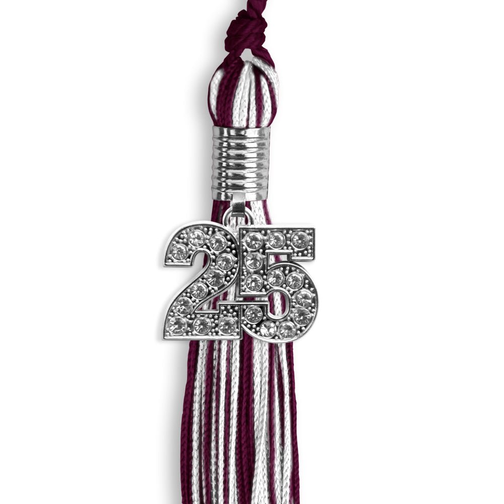 Maroon/White Mixed Color Graduation Tassel with Silver Date Drop - Endea Graduation