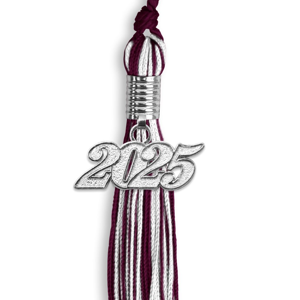 Maroon/White Mixed Color Graduation Tassel with Silver Date Drop - Endea Graduation