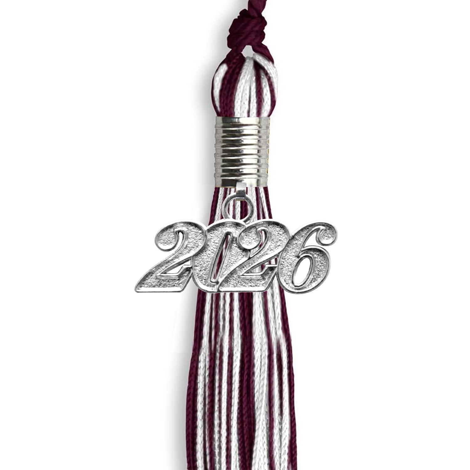 Maroon/White Mixed Color Graduation Tassel with Silver Date Drop - Endea Graduation