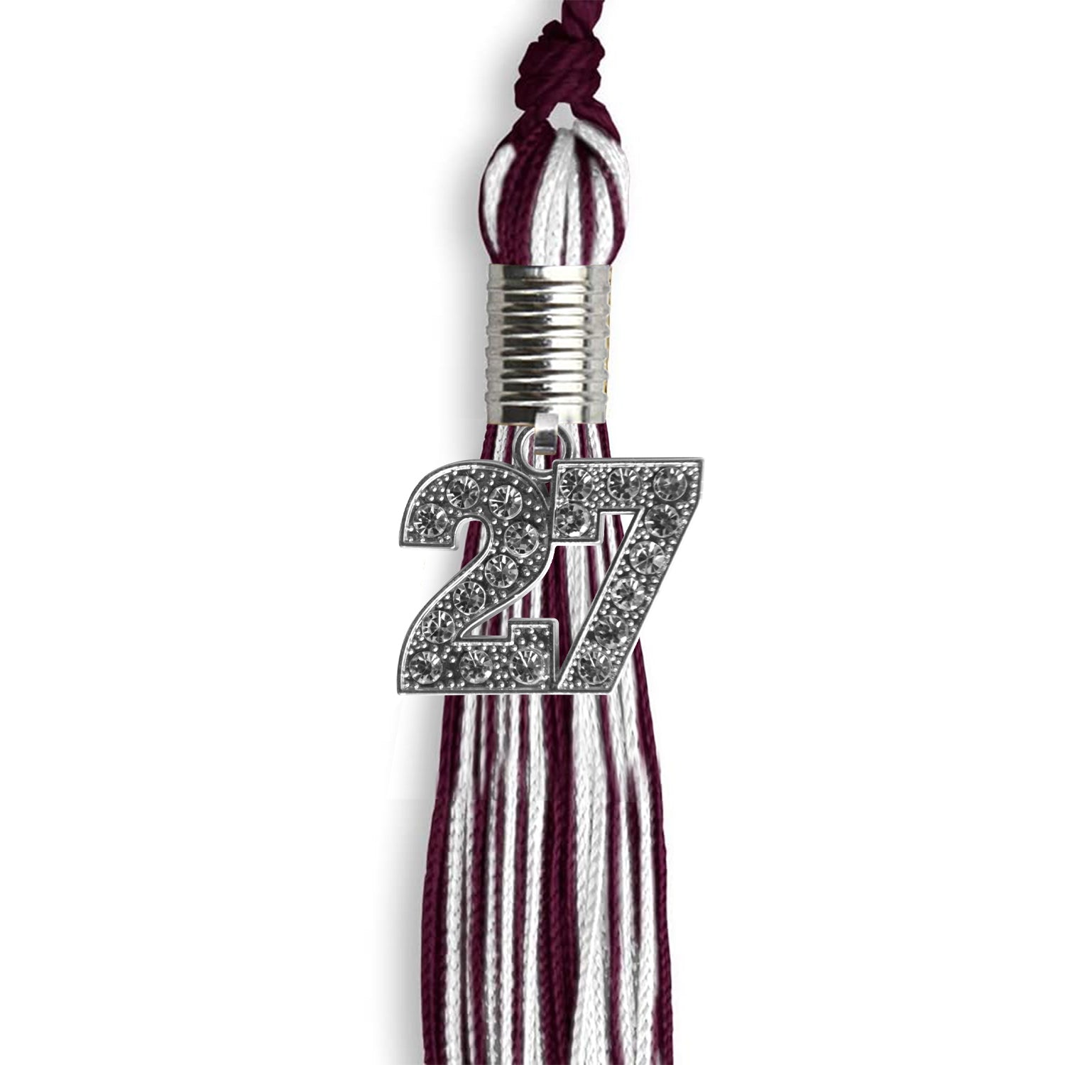 Maroon/White Mixed Color Graduation Tassel with Silver Date Drop - Endea Graduation