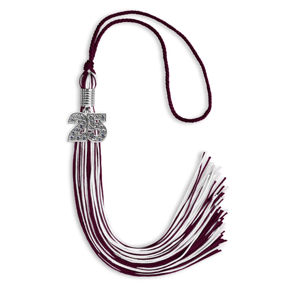 Maroon/White Mixed Color Graduation Tassel with Silver Date Drop - Endea Graduation