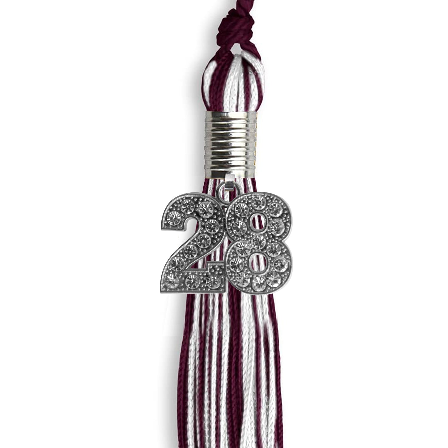 Maroon/White Mixed Color Graduation Tassel with Silver Date Drop - Endea Graduation