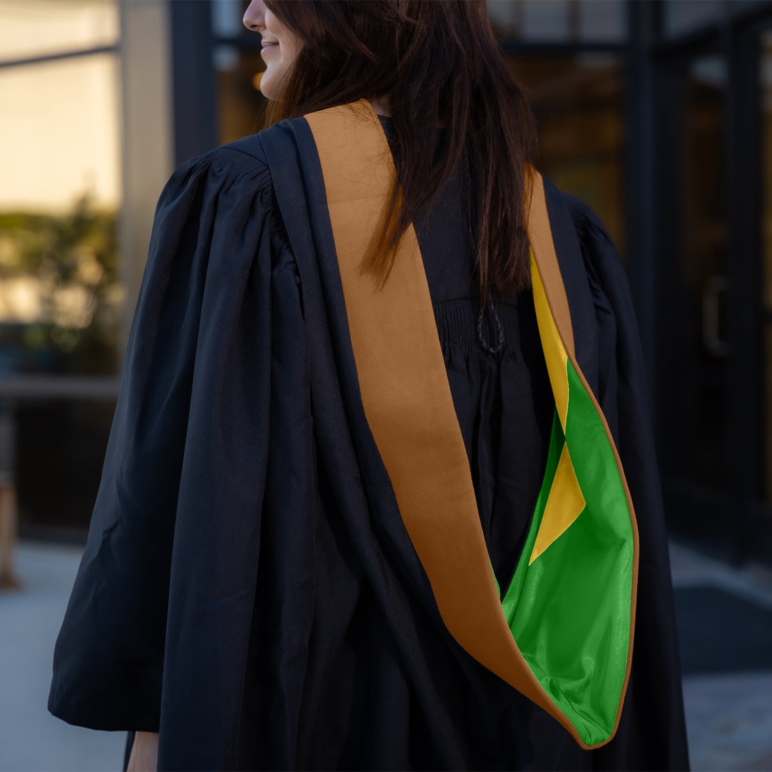 Masters Hood For Business, Accounting, Commerce, Industrial, Labor Relations - Drab/Green/Gold - Endea Graduation